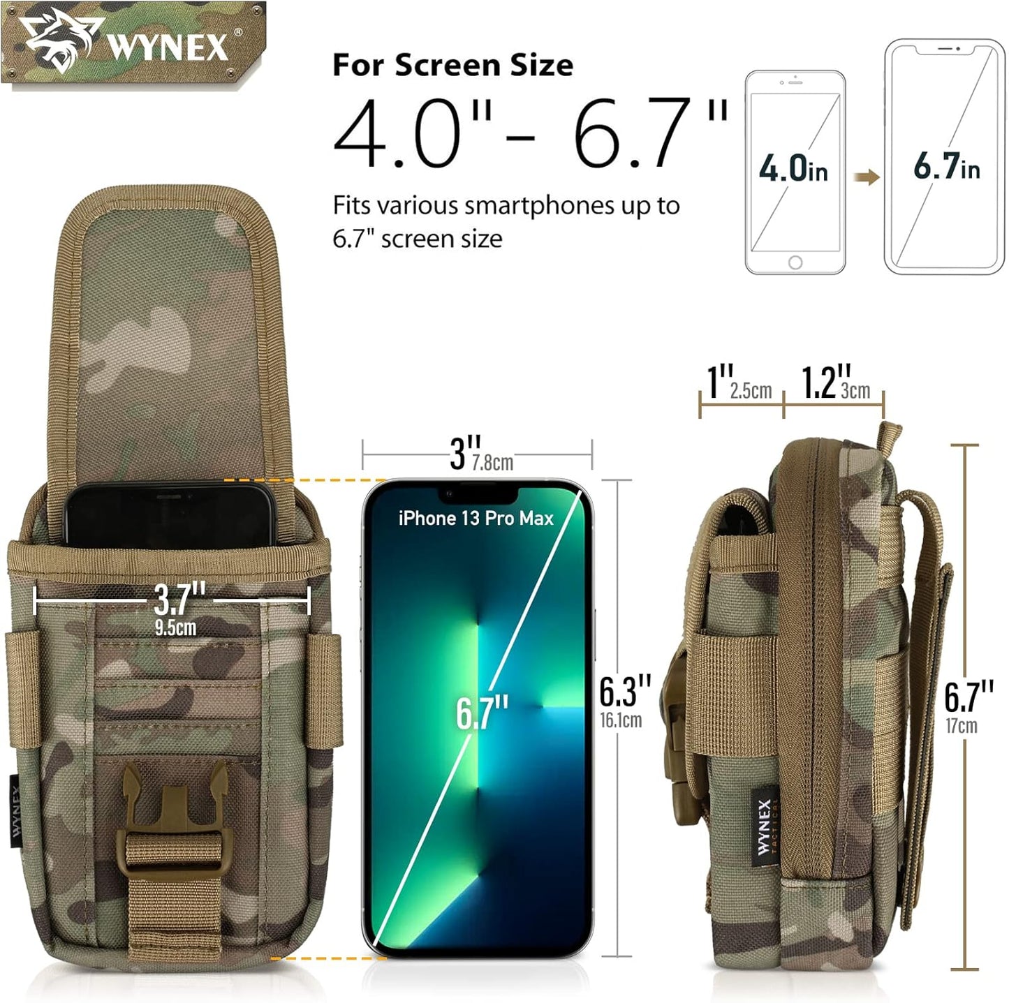 WYNEX Tactical Compass Phone Pouch, Large Molle Smartphone Holster Case Double Capacity Small Utility EDC Pouch with Compass Buckle and Carabiner