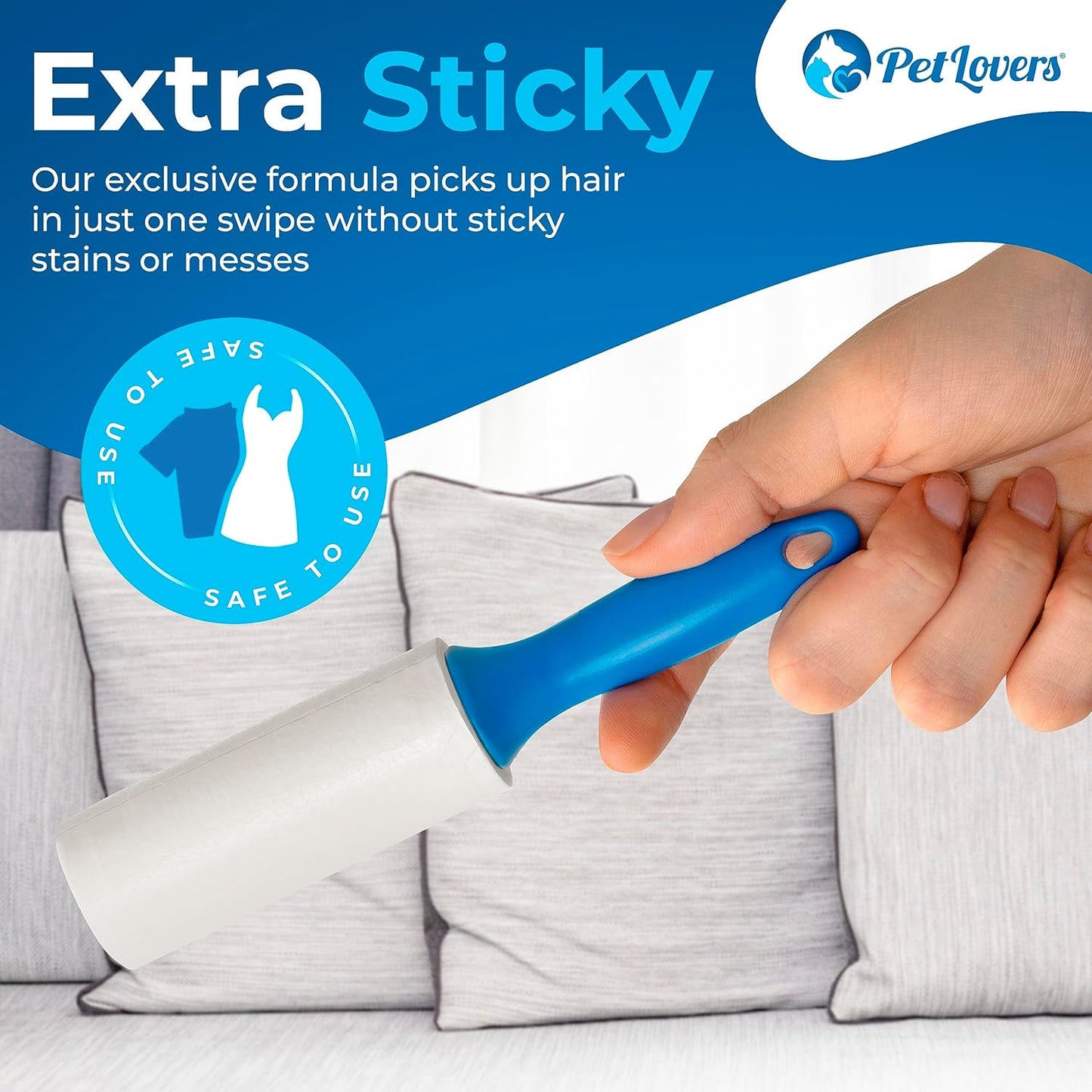 PetLovers Extra Sticky Lint Roller Mega Value Set for Pet Hair Removal, Dog and Cat Lint Remover (1 Pack Reusable)