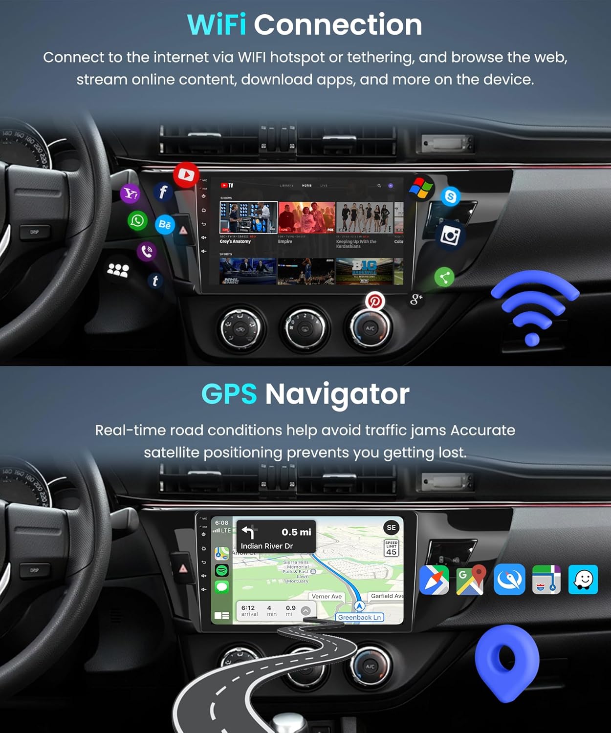 4+64G Android Car Radio Stereo for Toyota Corolla/Levin 2014-2017 with Wireless Carplay Android Auto, 10'' Touch Screen with Bluetooth GPS Navigation Mirror Link WiFi FM/RDS DSP AHD Backup Camera SWC