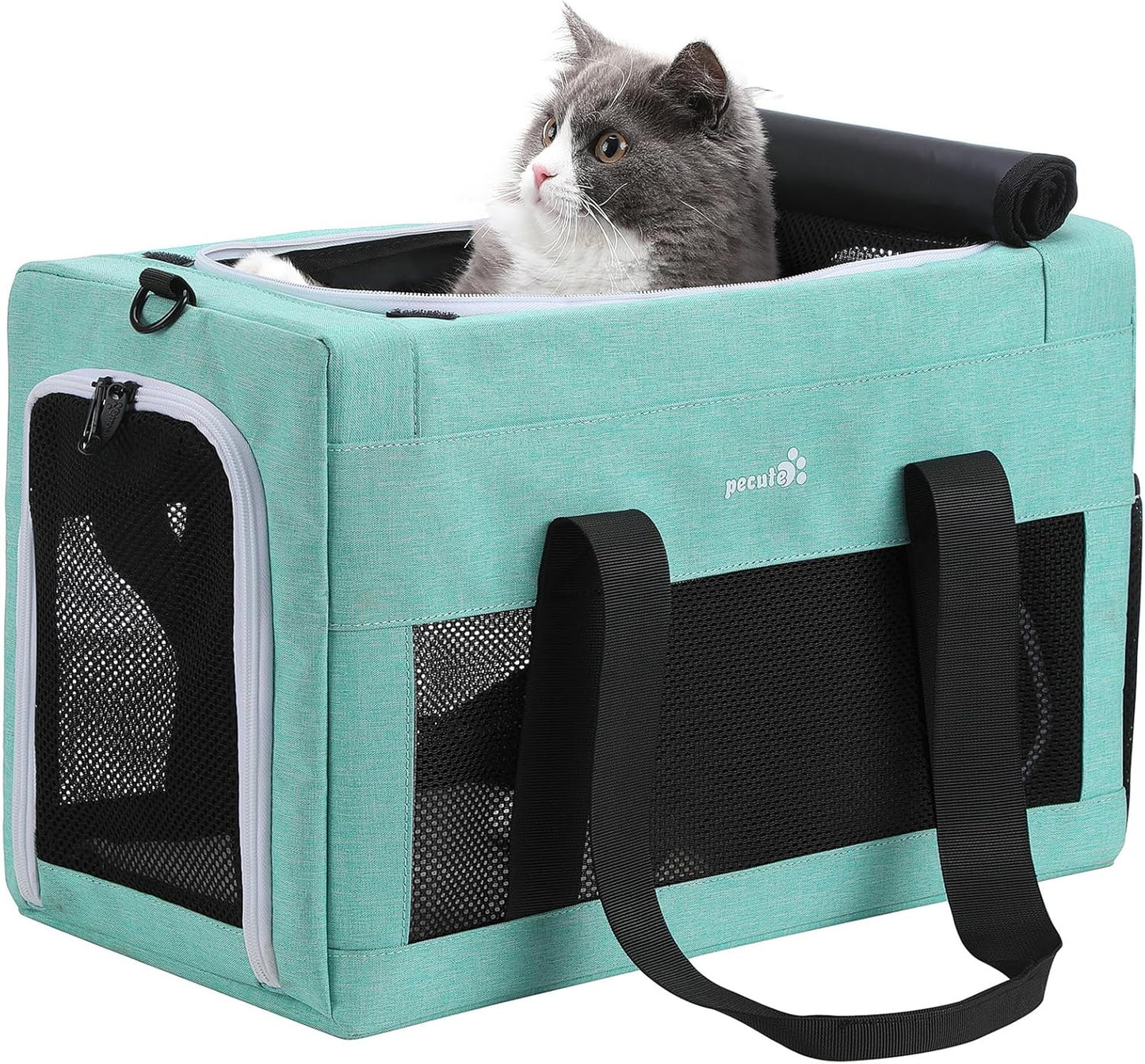 Pecute Cat Carrier Airline Approved, Thickened 5mm Steel Wire Frame, Stable Dog Carrier for Small Dogs, Breathable Foldable Pet Carrier with Sunshade, Suitable for Pets up to 5kg/11lbs (Dark Gray)