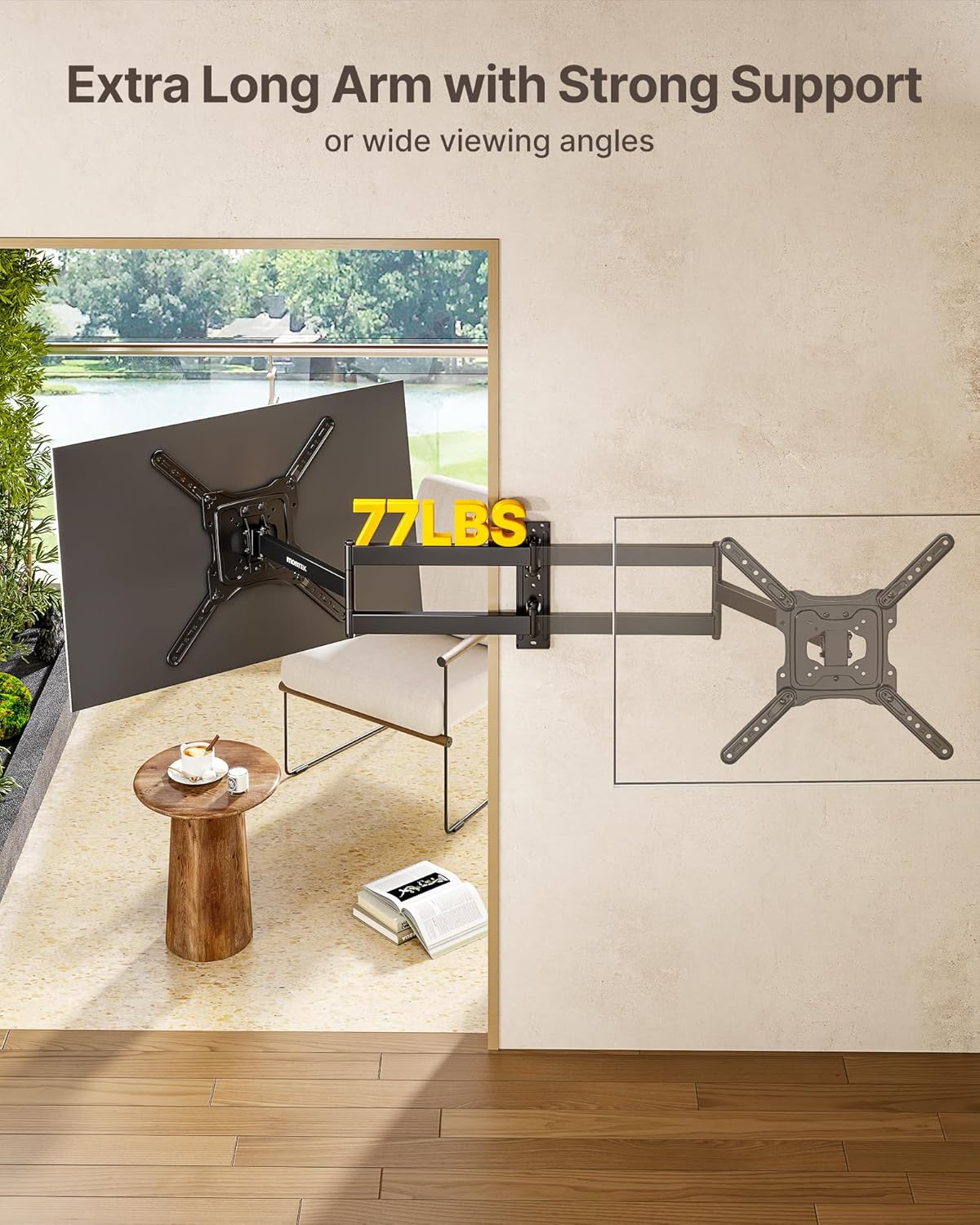 monTEK Long Arm TV Wall Mount for Most 23-65 Inch TVs, 37 Inch Long Extension TV Mount Swivel and Tilt, Full Motion Wall Mount TV Bracket Fit Max VESA 400 x 400mm, Up to 77 lbs