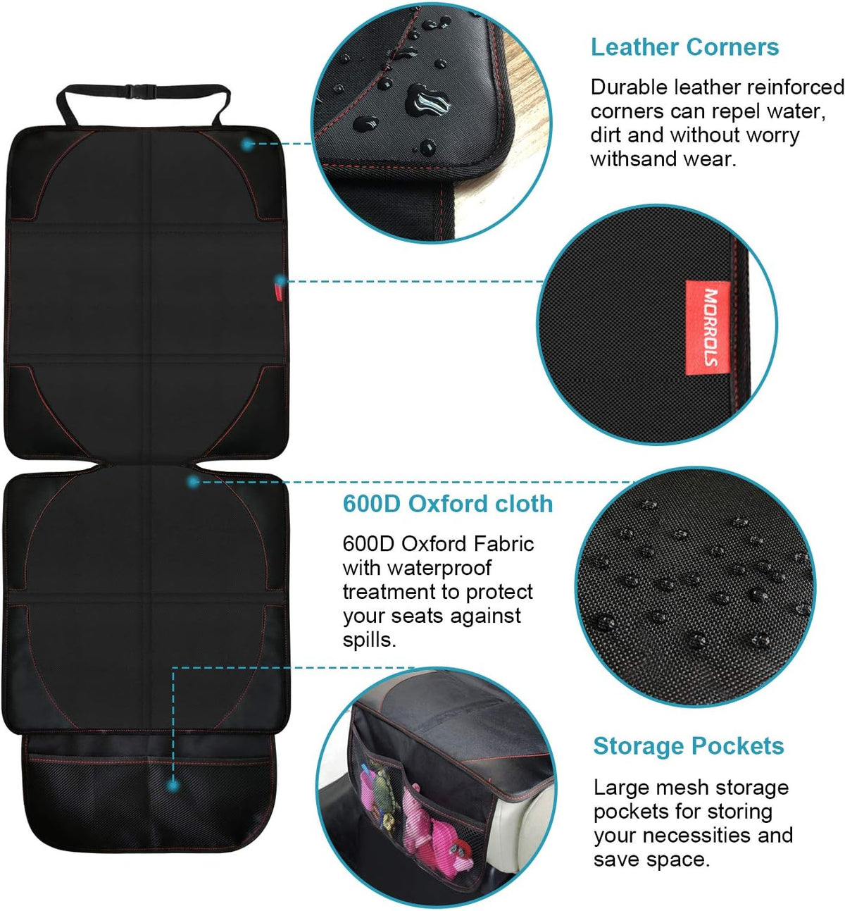 MORROLS Car Seat Protector, 2 Pack Seat Protector Carseat with Thickest Padding, Baby/Pets Car Seat Protector for Child Car Seat-Mesh Pockets-Waterproof-Universal Size(Black)