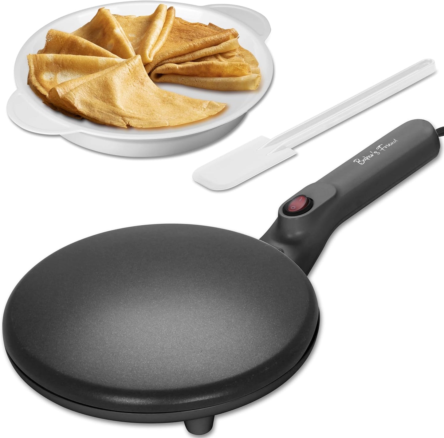 Baker's Friend Crepe Maker Machine with Auto Power Off, Portable Crepe Maker with Non Stick Dipping Plate, Automatic Temperature Control (Graphite)