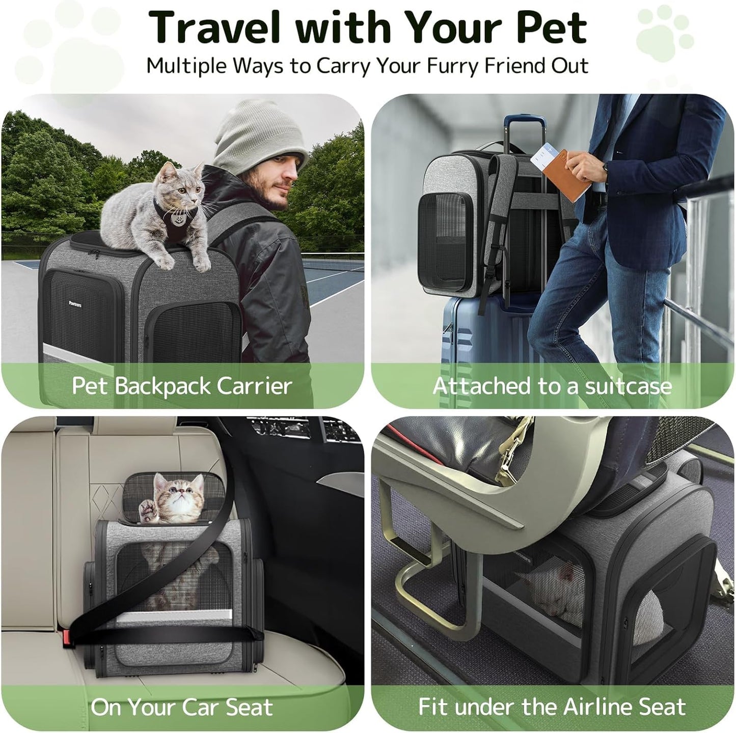 Cat Carrier Backpacks Pawtners Expandable Cat Backpack with Breathable Mesh, Pet Carrier Backpack for Cats Small Dogs Puppies Up to 25 LBS, Dog Carrier Backpack for Travel Hiking Camping Outdoor