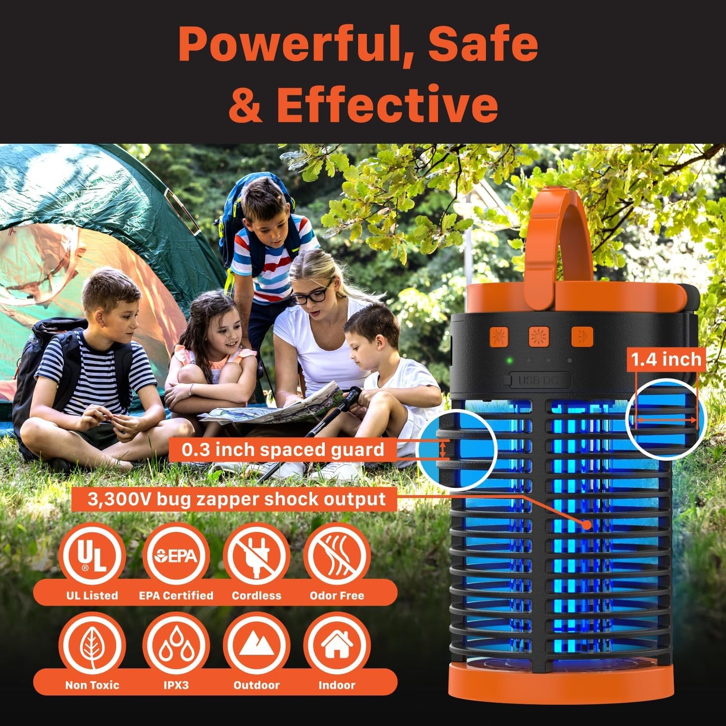 FosPower Bug Zapper 5-in 1 Outdoor/Indoor Mosquito Zapper, Solar Power Bank 29600mWh, Flashlight, Tent Light, Emergency SOS Signal for Camping Essentials, Backyard, Home, Patio