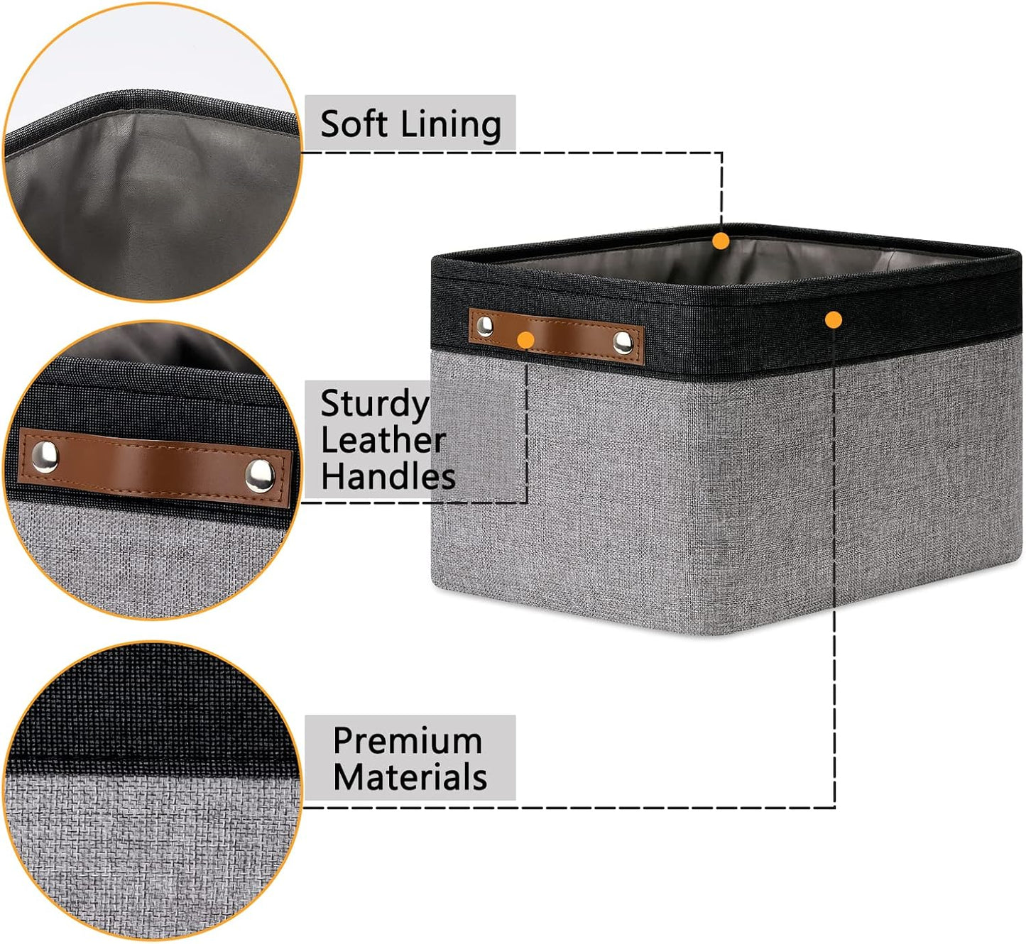 DULLEMELO Storage Baskets for Shelves, Fabric Collapsible Rectangular Storage Bins for Shelves, Closets, Nursery, Home, Office, Empty Gift Baskets (White&Teal)