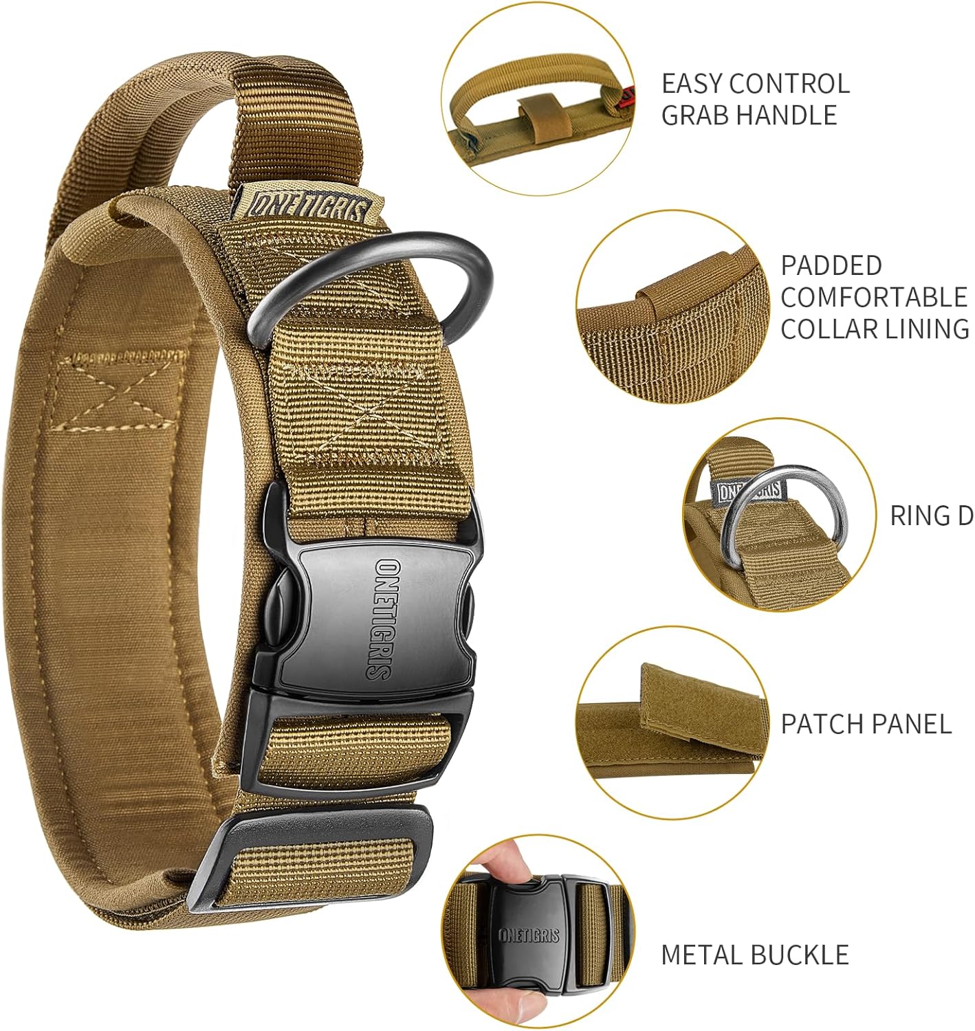 OneTigris Tactical Dog Collars with Handle,Military Dog Collar for Large Dog,Adjustable Nylon Collar German Shepherd Collar with Heavy Duty Metal Buckle for Dog Training and Walking (M, Orange)