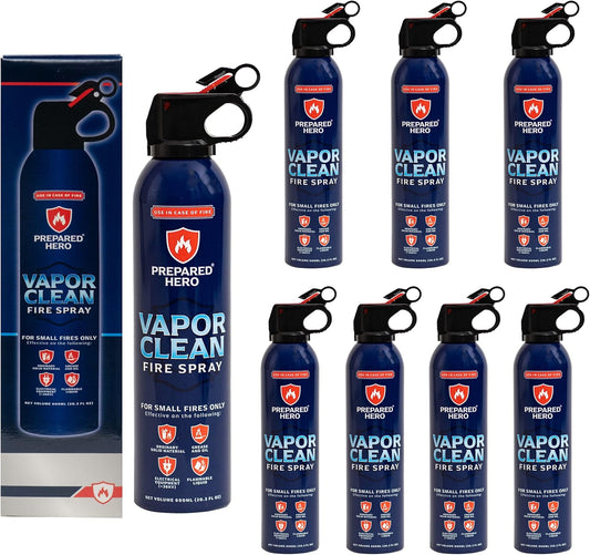Vapor Clean Fire Spray by Prepared Hero - 8 Pack - Portable Fire Extinguisher for Home, Car, Garage, Kitchen - Works on Electrical, Grease, Battery Fires & More - Compact, Easy to Use