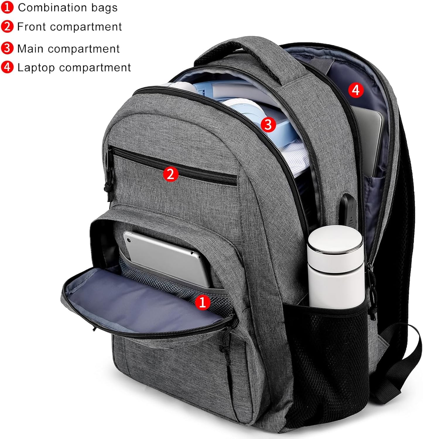 School backpack for Teen Boys, Backpack for Men,15.6 inch Laptop Backpack with USB Charging Port, Large Computer Bookbag with Compartments, Ergonomic Straps, Black