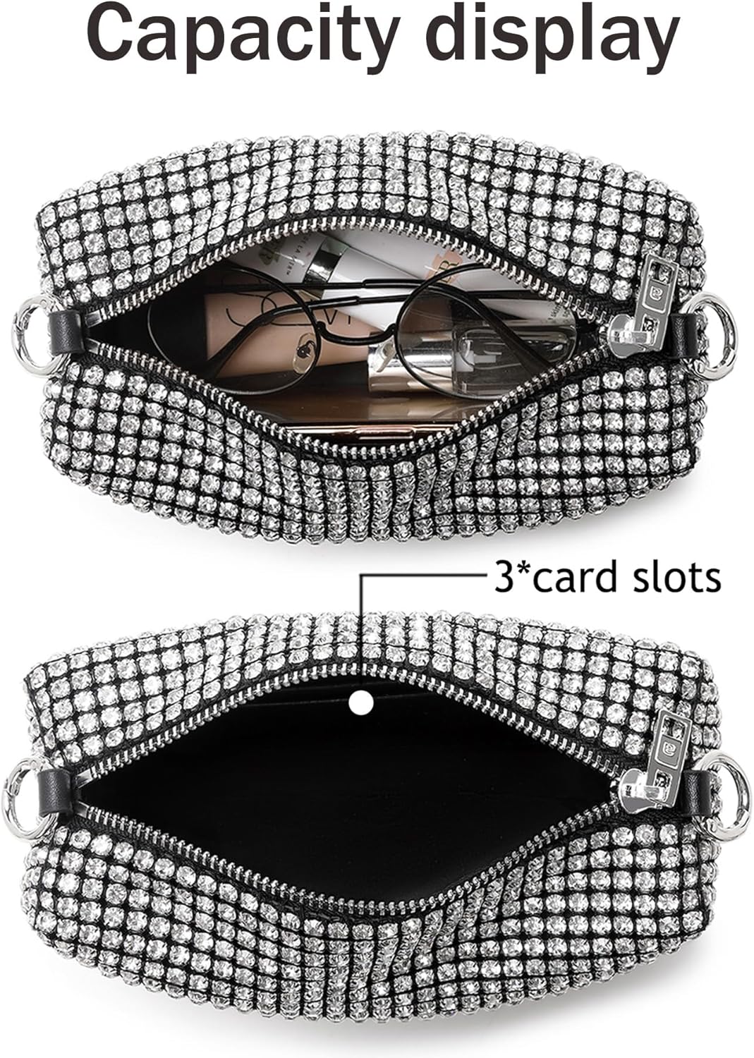 Rhinestone Purse for Women Sparkly Rhinestone Bag Evening Bag Silver Clutch Purses Bling Crossbody Bags for Women