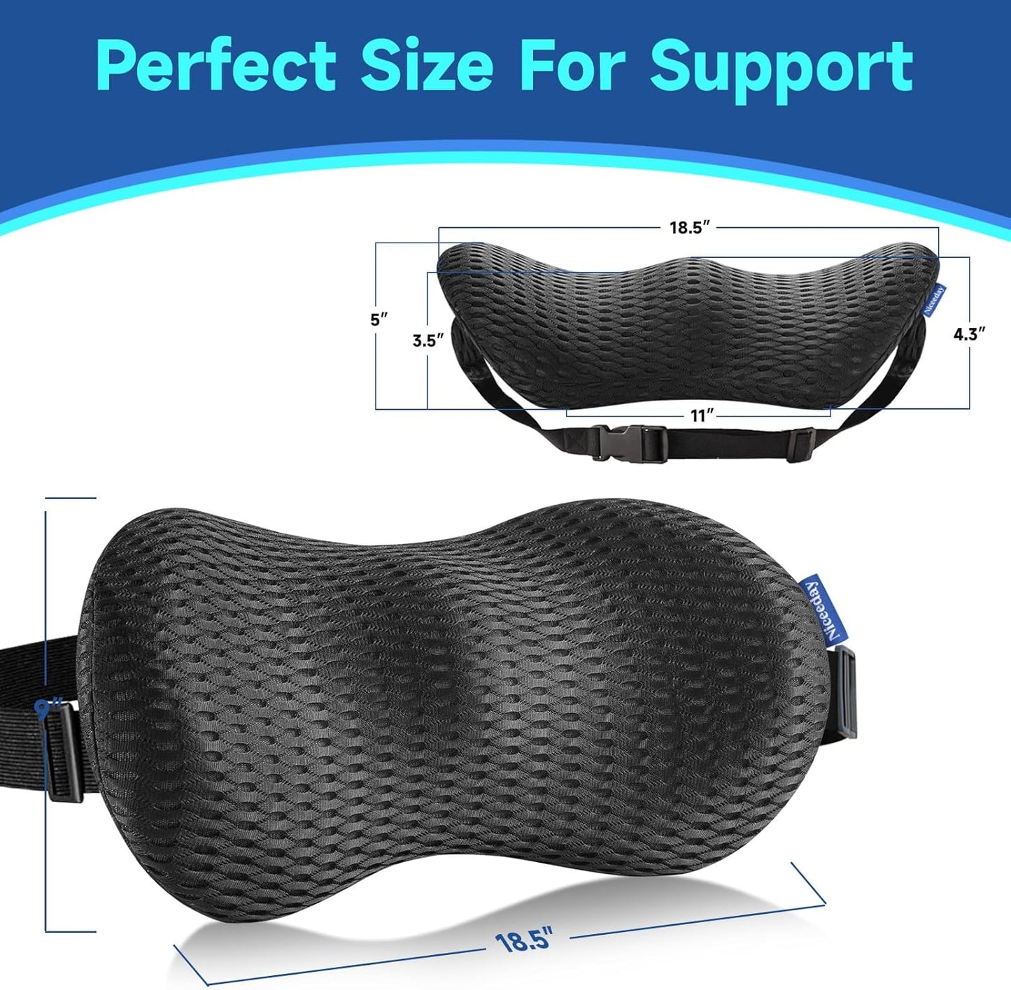Gel Lumbar Support for Office Chair Back Support for Lower Back Pain Relief Cooling Chair Back Support Cushion Improves Posture Back Rest Memory Foam Back Support Pillow for Gaming Chair, Driving Seat