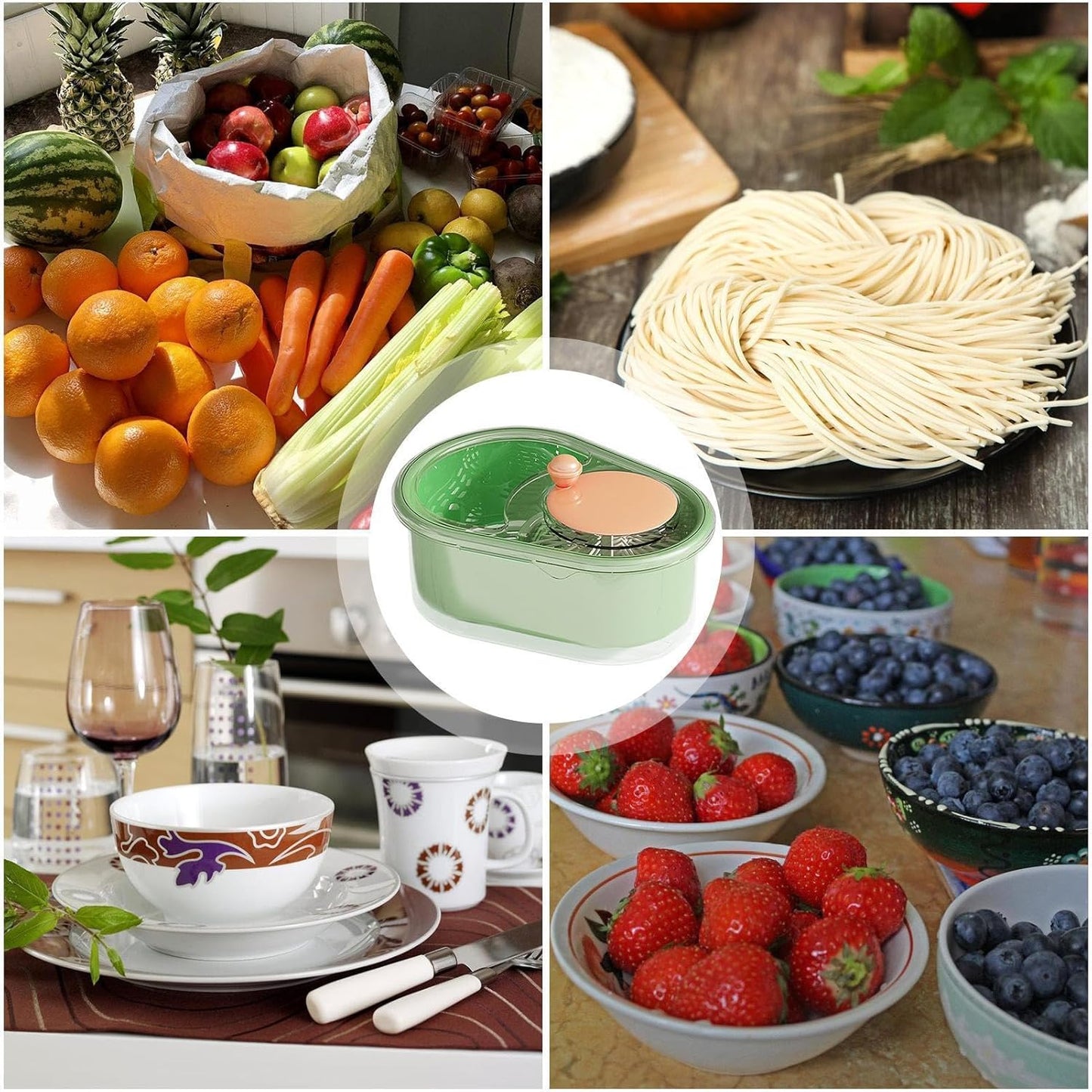 Fruit Cleaner Bowl - Portable Rotating Salad Spinner and Dryer,Salad Cleaner, Kitchen Strainer Drainer Basket, Food Wash Bowl, Manual Lettuce Washer