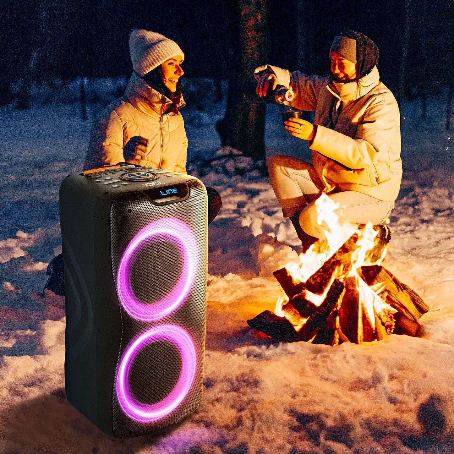 800W Rechargeable Karaoke Machine with Dual 8" Woofers, LED Lights, Bluetooth/USB/AUX, 2 Wireless Microphones & Remote Control (Batteries Not Included), Charging Cable Included