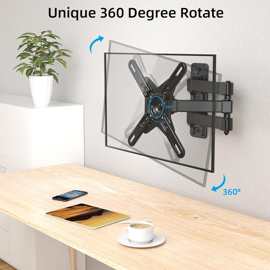 HOME VISION Full Motion TV Wall Mount for 17-42” TVs & Monitors, Unique 360° Ball Joint Rotatable TV Mount with Swivel Tilt Articulating Arms Extension, Max VESA 200x200mm, Up to 45lbs - PuriLite