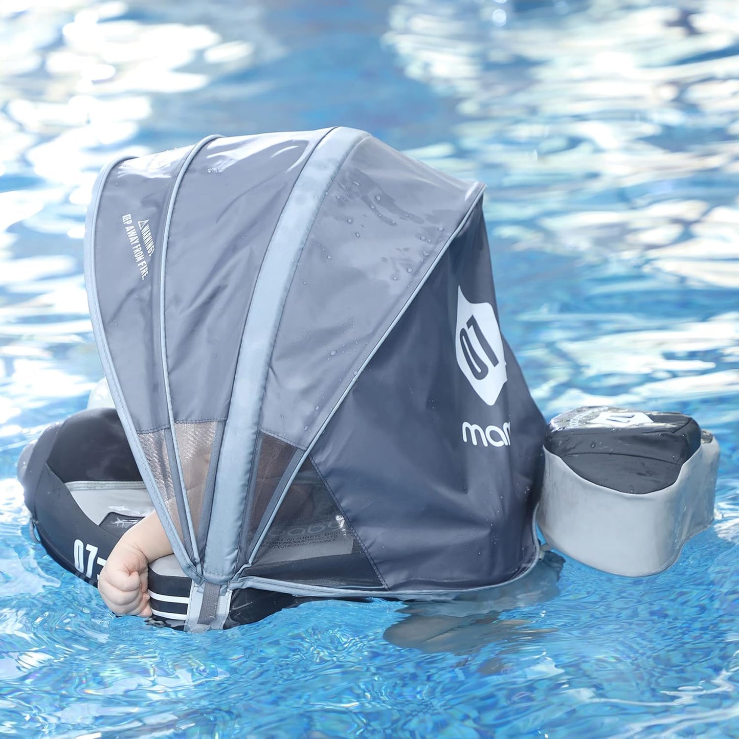Mambobaby Baby Swim Float with Canopy, Non-Inflatable Solid Baby Float, Upgrade Soft Skin-Friendly Material Infant Swim Float