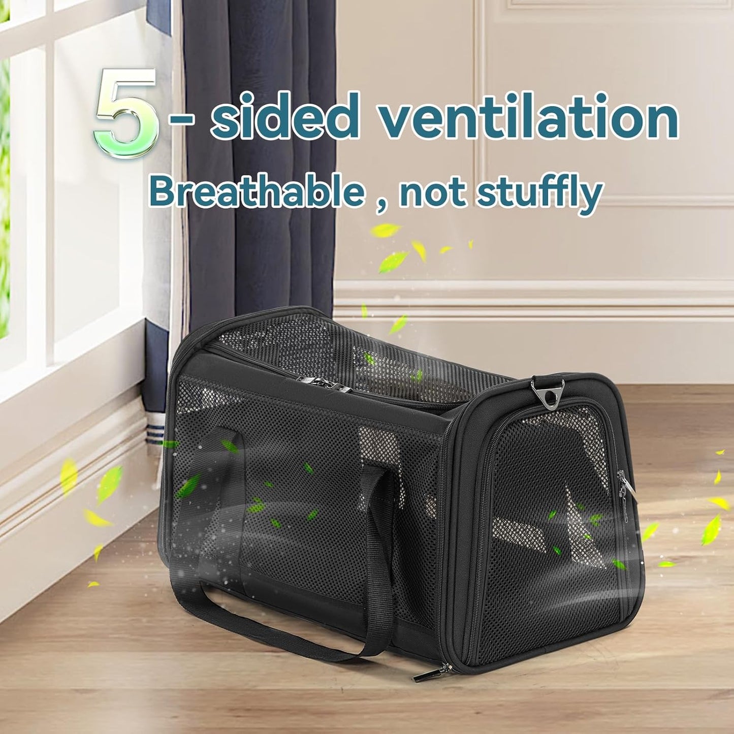 Petsfit Pet Carrier Airline Approved, Soft-Sided Cat Carrier with Patented Car Buckle, Lightweight and Collapsible with Adjustable Shoulder Strap, Soft Cushion,Green