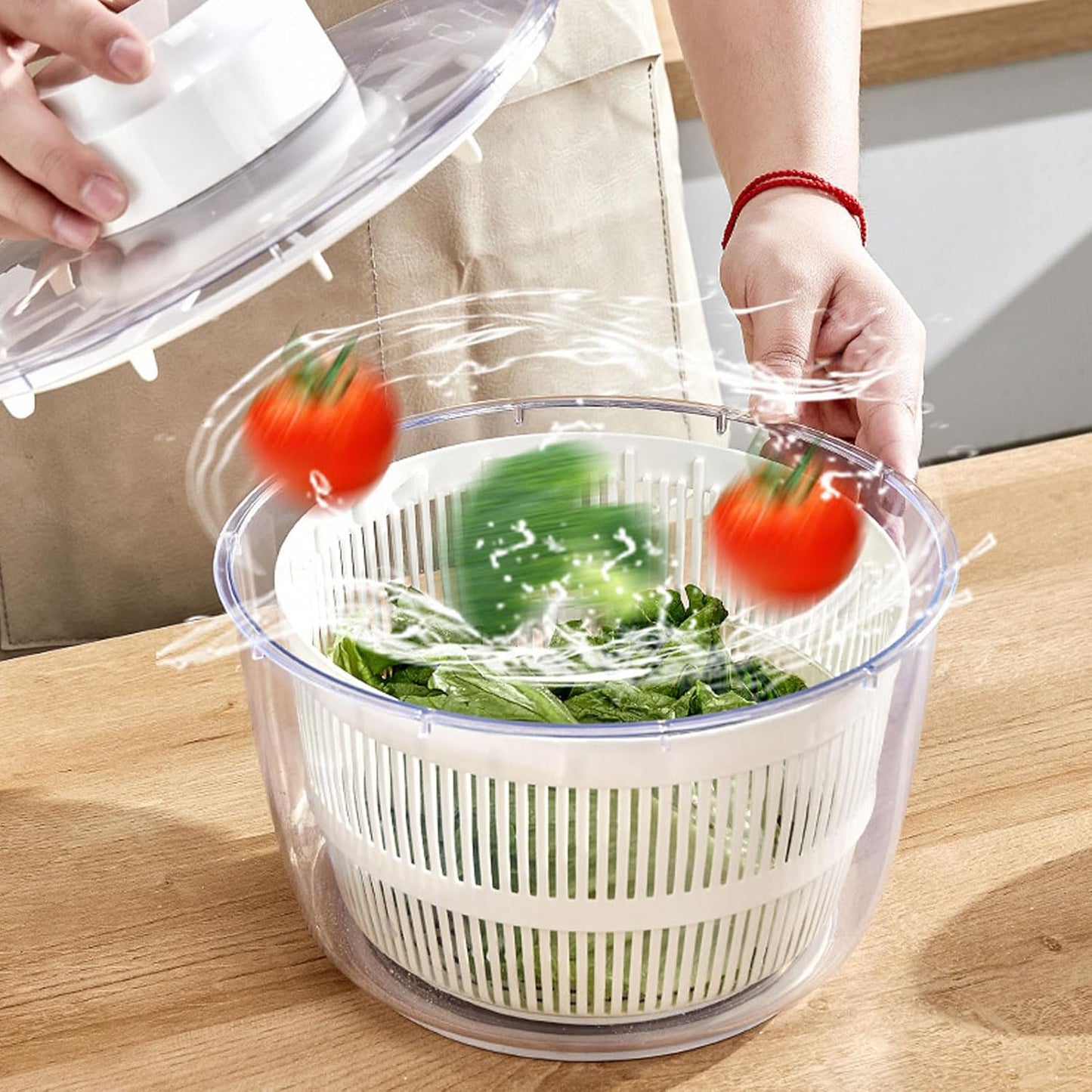 Large Capacity Electric Salad Spinner 5L, Quick Drainage, for Fruits Vegetables, with Fruit Vegetable Strainer Spinner, USB Lettuce Washer Dryer, Easy, Soft Base