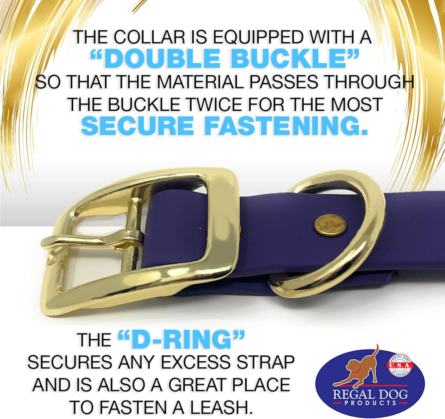 Regal Dog Products Medium Black Waterproof Dog Collar with Gold Buckle, Resilient and Durable Materials, Comfortable Design - for Small, Medium, and Large Breed Dogs