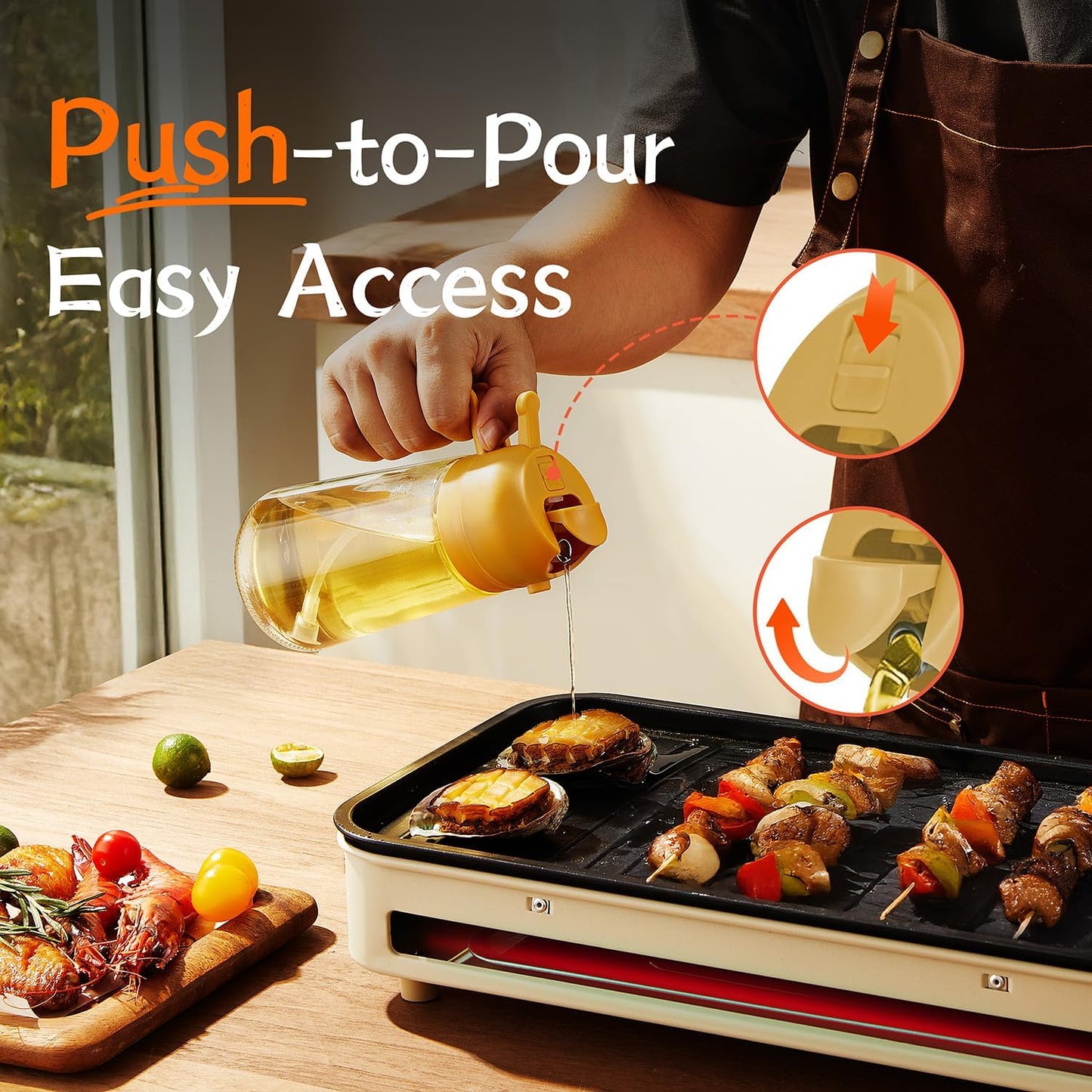 Purilite Select 470ml Glass Oil Sprayer & Dispenser Bottle – 2-in-1 Flip Top