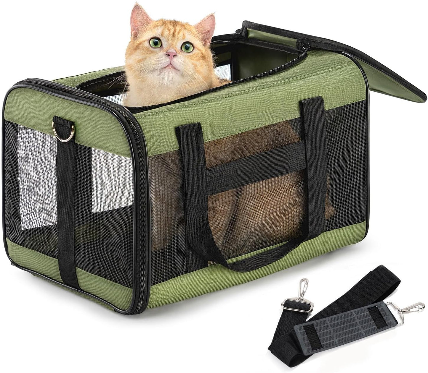 Conlun Cat Carrier Airline Approved, Soft-Sided Dog Carrier with Inner Safety Leash, Pet Transport Carrier for Small-Medium Cats Puppies up to 15 Lbs, Collapsible Travel Kitten Carrier Bag -Black M