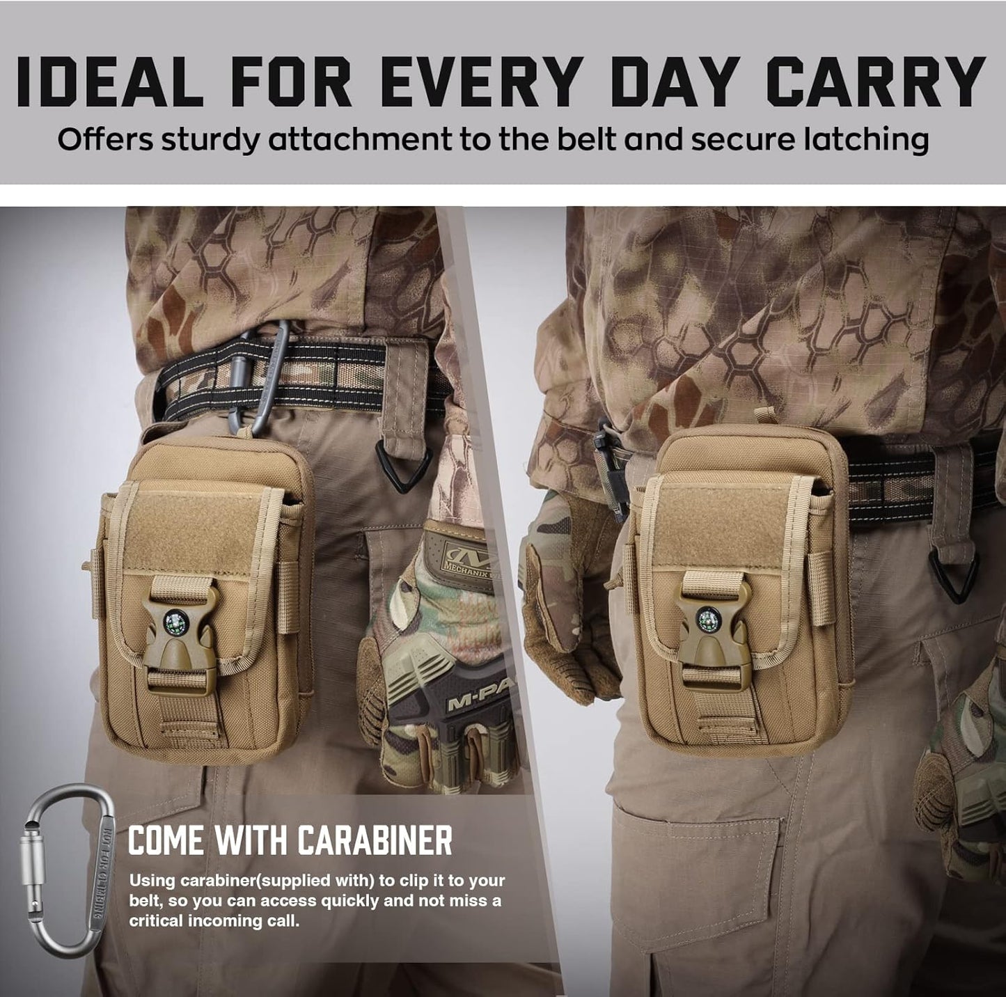 WYNEX Tactical Compass Phone Pouch, Large Molle Smartphone Holster Case Double Capacity Small Utility EDC Pouch with Compass Buckle and Carabiner