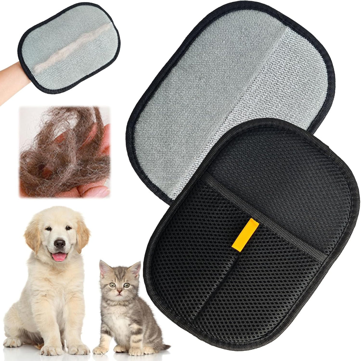 2 Pack Pet Hair Removal Gloves,Double Sided Cat Grooming Glove,Static Removal Gloves for Dogs & Cats,Reusable Deshedding Pet Glove for Furniture,Bed,Carpet,Clothes,Sofa - PuriLite