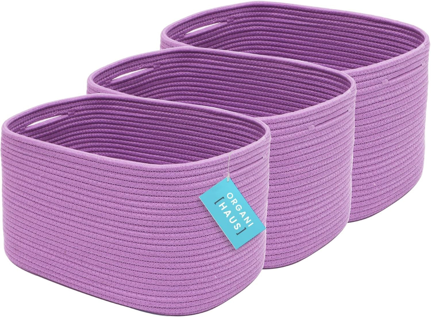OrganiHaus Soft Woven Baskets for Storage Organization Set of 3, Cotton Rope Nursery Storage Baskets for Shelves, Square Book Bins, Bathroom Towel Hamper, Dog Toy Bins, Panier Rangement - Light Honey