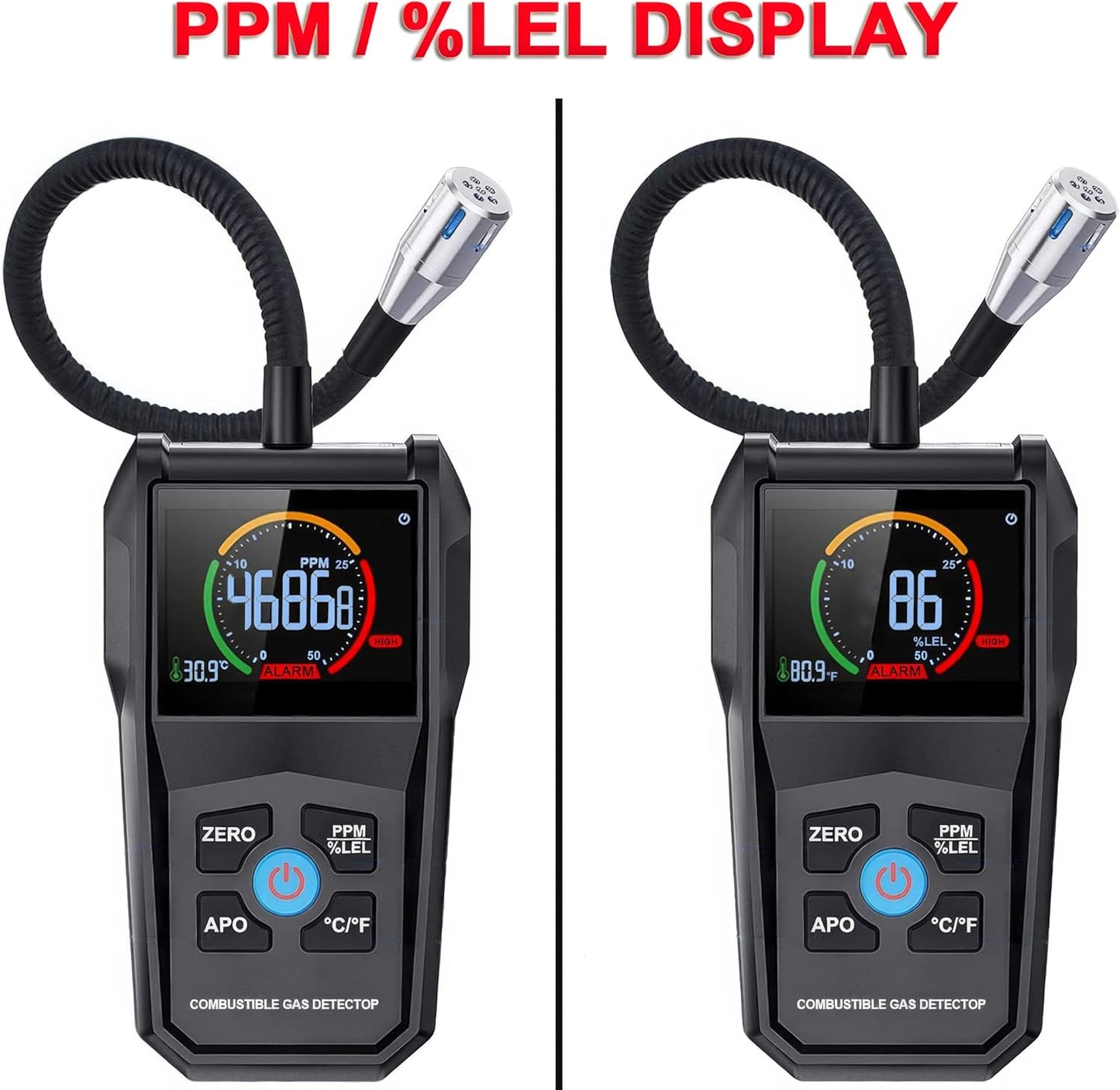 Gas Leak Detector, Portable Combustible Gas Detector, Gas Sniffer for Flammable Natural Gas Acetone Propane Benzene Ethanol Gasoline Methane LPG in RV or Home, 9999 PPM 20% LEL with LCD Color Display
