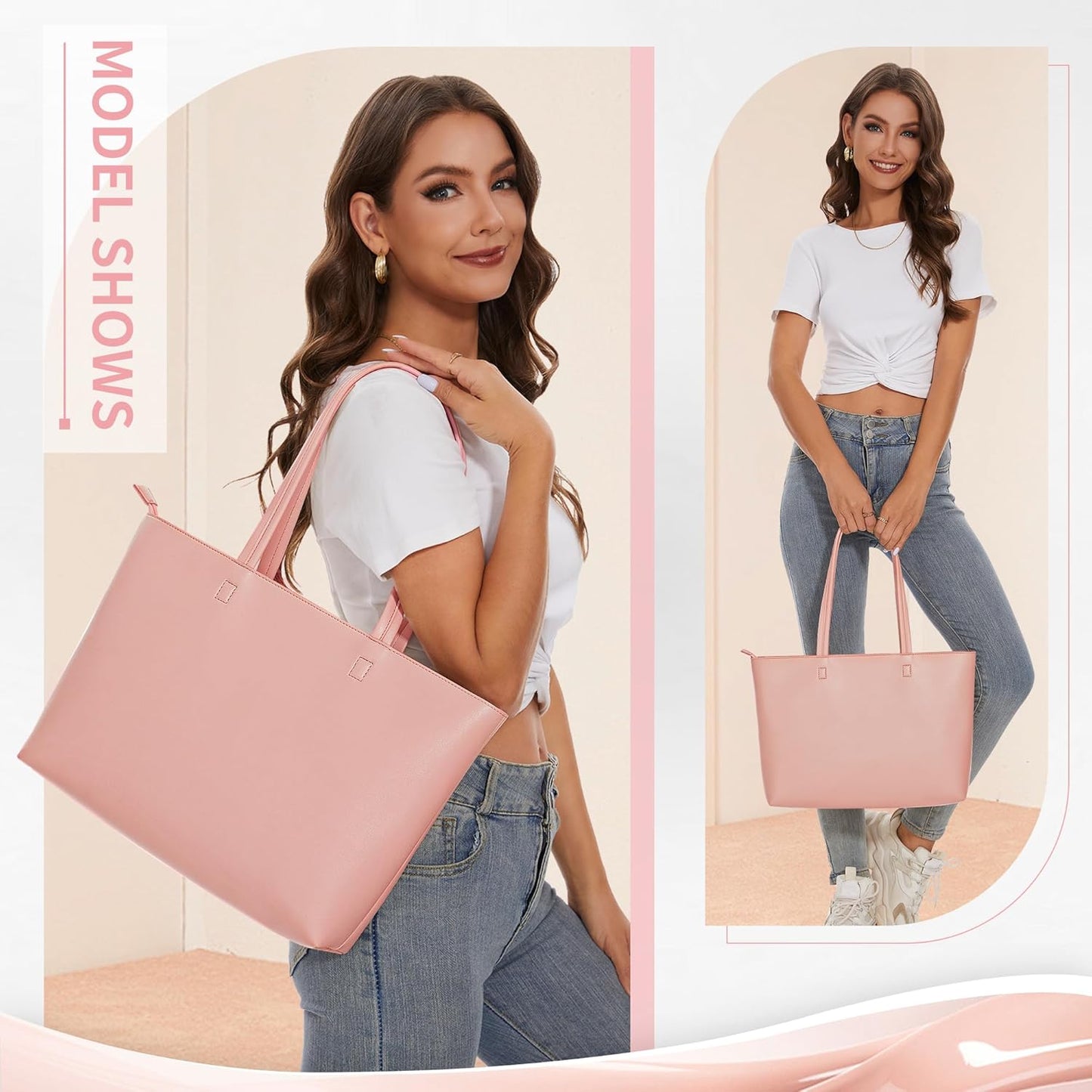 KALIDI Tote Bag Zipper Shoulder Bag Faux Leather Purses for Women Large Casual Handbag Work Dating College
