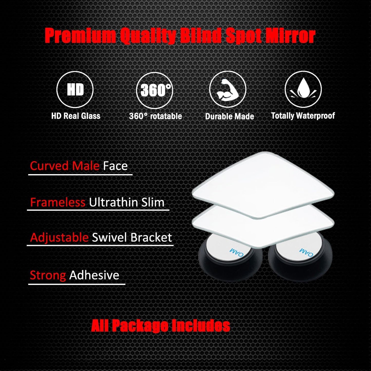 Ampper Blind Spot Mirror, 2" Round HD Glass Frameless Convex Rear View Mirror, Pack of 2 - PuriLite