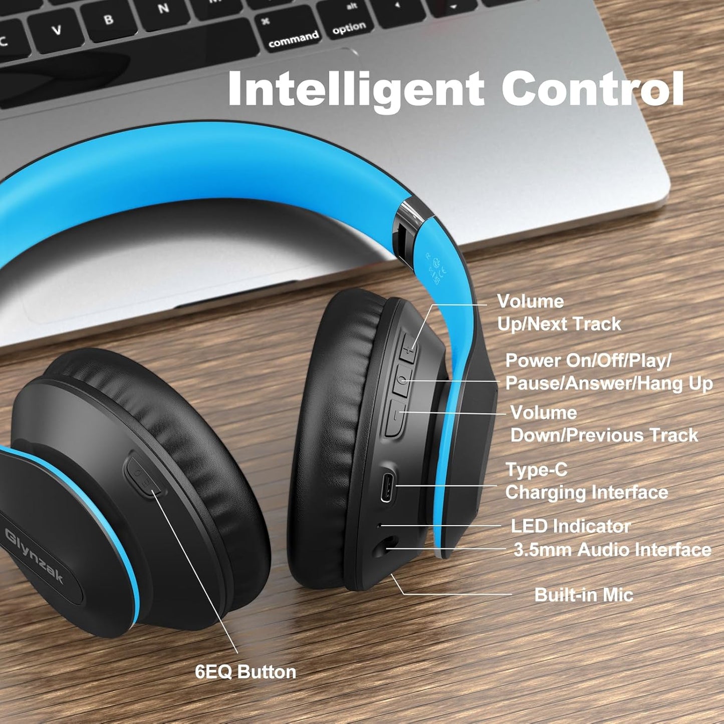 Glynzak Wireless Bluetooth Headphones Over Ear 65H Playtime HiFi Stereo Headset with Microphone and 6EQ Modes Foldable Bluetooth V5.3 Headphones for Desktop Computer Laptop Rose Gold