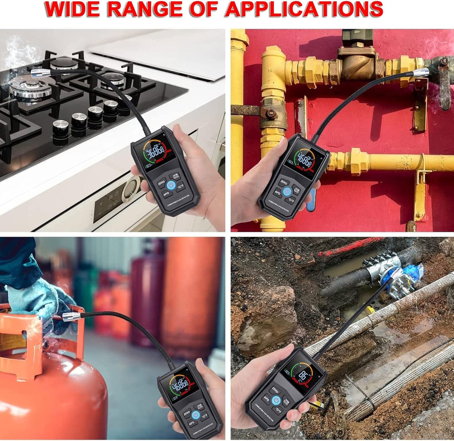 Gas Leak Detector, Portable Combustible Gas Detector, Gas Sniffer for Flammable Natural Gas Acetone Propane Benzene Ethanol Gasoline Methane LPG in RV or Home, 9999 PPM 20% LEL with LCD Color Display