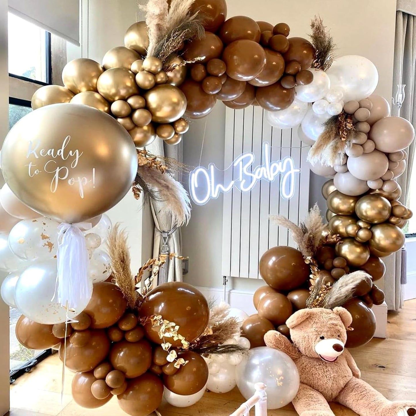 Gold Metallic Chrome Latex Balloon Arch Kit, 102PCS 18In 12In 10In 5In Arch Garland For Festival Picnic, Engagement, Wedding, Birthday Party, Gold Theme Anniversary Decoration With 33FT Ribbon