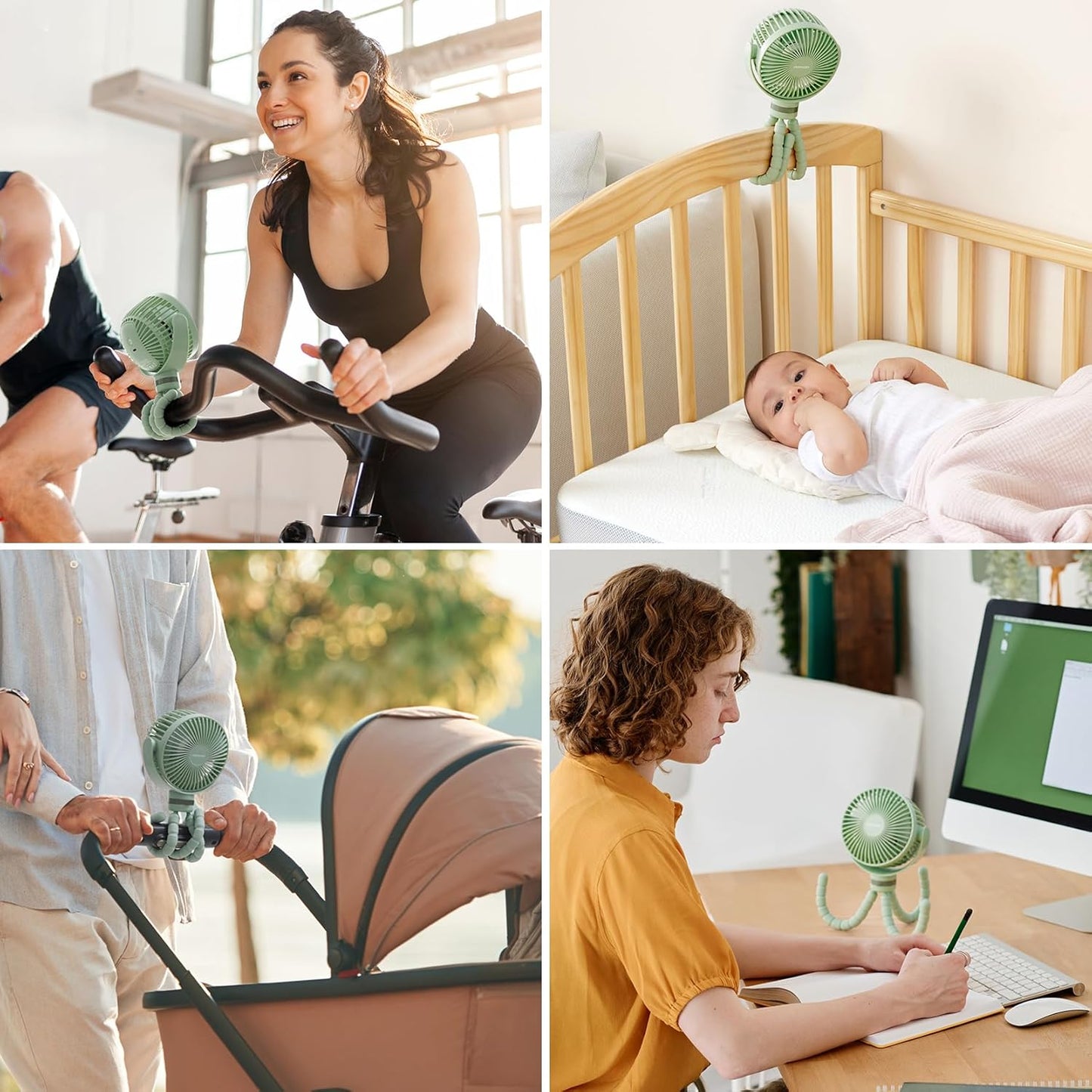 Momcozy Portable Stroller Fan, 27H Ultra-long Battery Life, Detachable 4 Speed 360°Rotate, LED Night Light with 2 Modes, USB Rechargeable and Handheld Cooling Fan for Travel, Car Seat