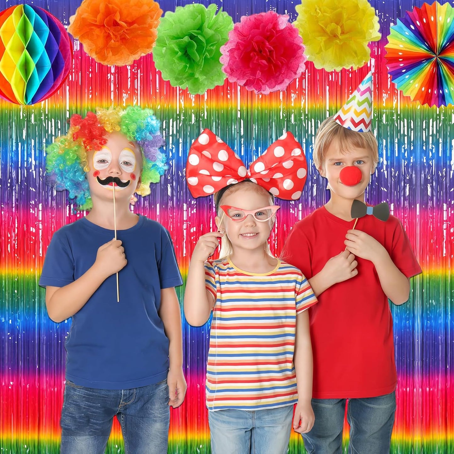 GREATRIL Iridescent Party Tinsel Fringe Backdrop Decorations - Holographic Foil Streamers Curtain for Mermaid/Under The Sea/Frozen/Ocean/Disco/Birthday Themed 3.2ft x 6.5ft - 2 PCS