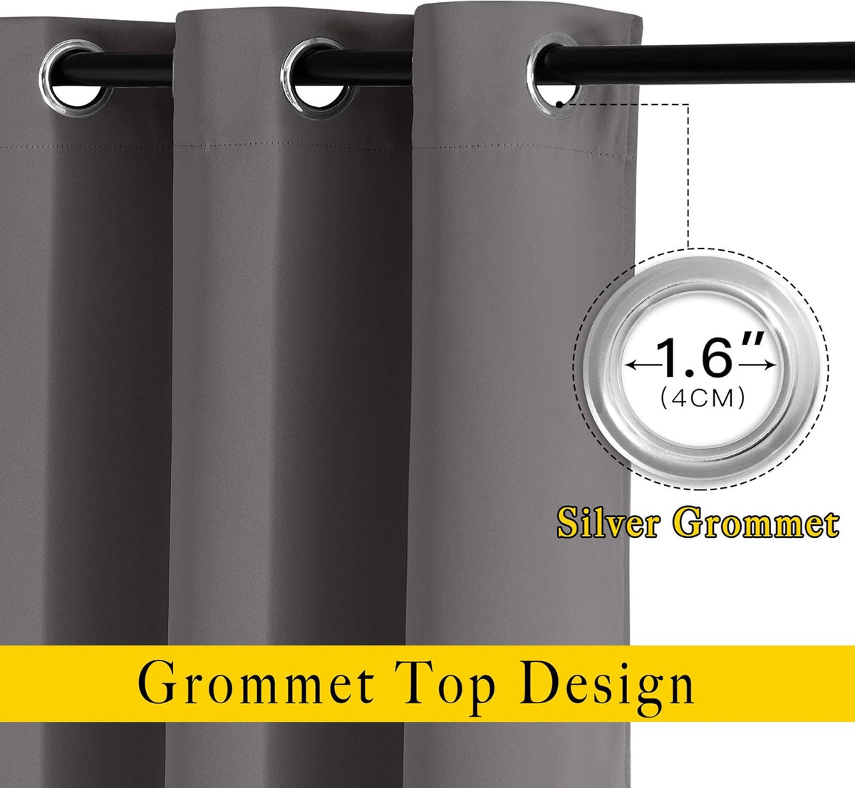 NICETOWN Blackout Curtains 2 Panels for Bedroom- Thermal Insulated Grommet Blackout Curtains 63 Inches Long for Living Room/Kitchen Rideaux occultants (2 Panels, W42 x L63 -Inch,Grey) - PuriLite