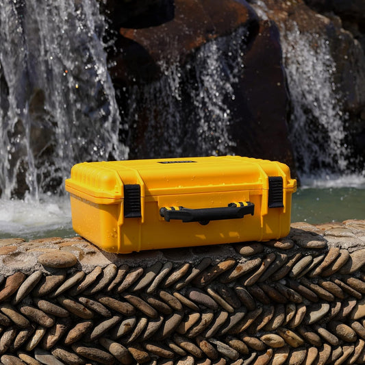 MEIJIA Portable All Weather Waterproof Protective Case,Hard Case,Camera Case with Customized Fit Foam,Fit Use of Drones,Camera,Equipments,Pistols,13.35 x11.63x5.98inches (Yellow) - PuriLite