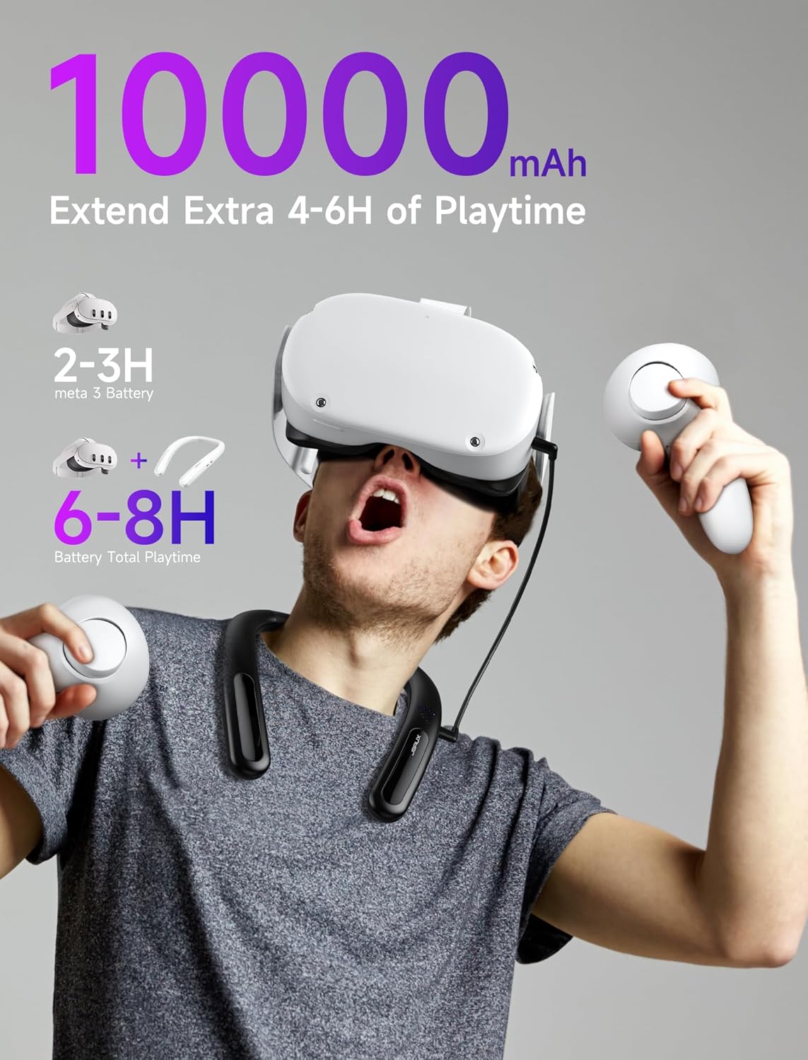 JSAUX Battery Pack for Meta Quest 3S/3/2, 10000mAh PD Fast Charger Battery Pack (Extra 4-6 H Playtime), VR Extend Power Accessories, Compatible with Oculus Quest 3/2/3S/Pro