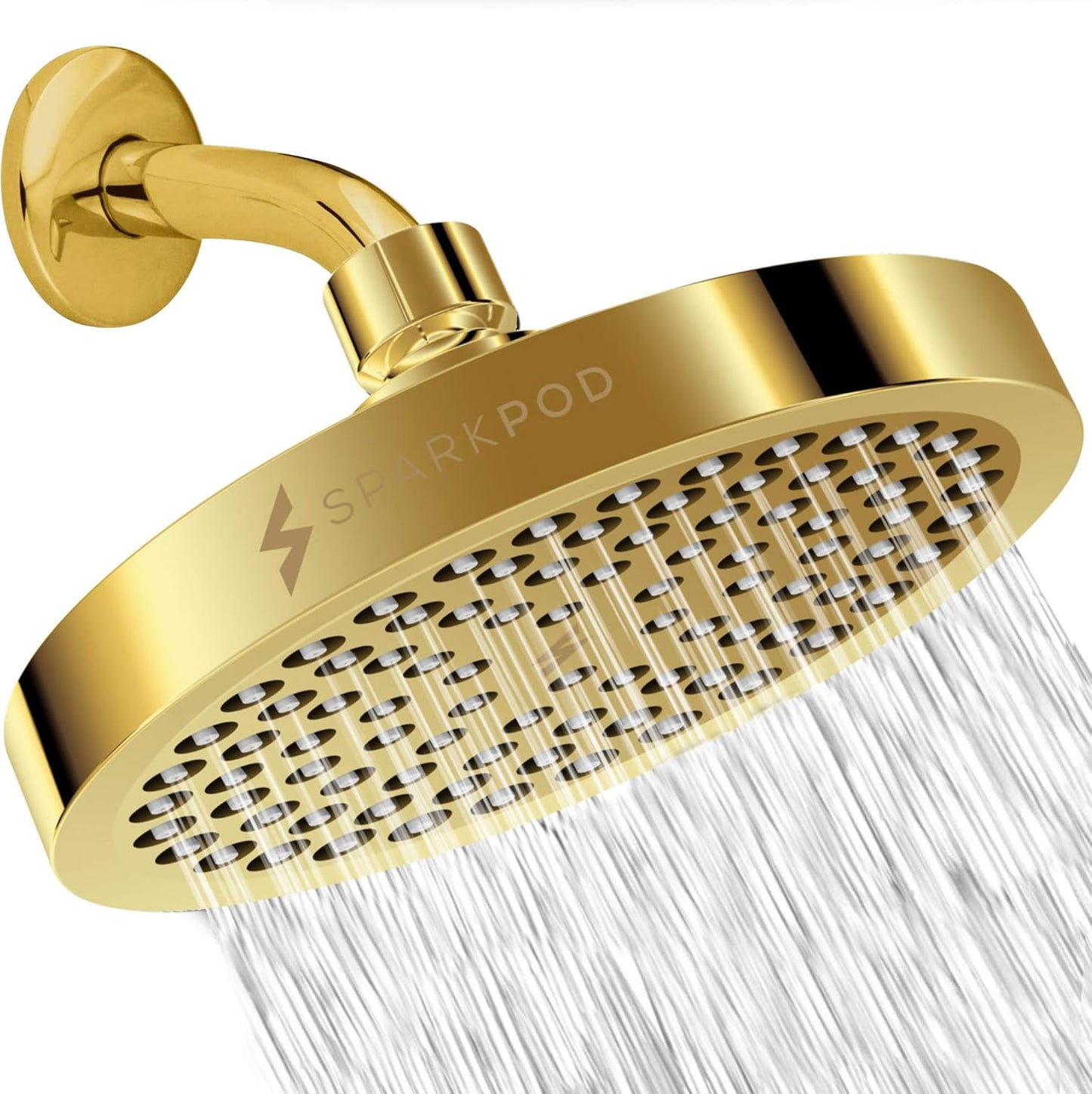 SparkPod Shower Head - High Pressure Rain - Premium Quality Luxury Design - 1-Min Install - Easy Clean Adjustable Replacement for Your Bathroom Shower Heads (Luxury Polished Chrome, 6 Inch Round)