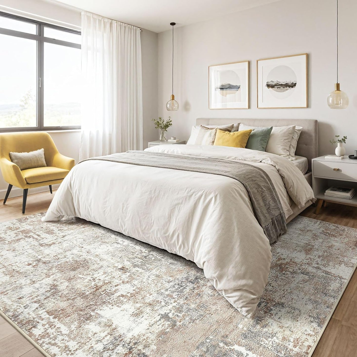 6x9 Area Rugs Living Room: Large Washable Abstract Modern Soft Rug Stain Resistant Indoor Floor Non Slip Accent Carpet for Bedroom Nursery Playroom Dining Room Office Dorm Home Decor- Gray Gold