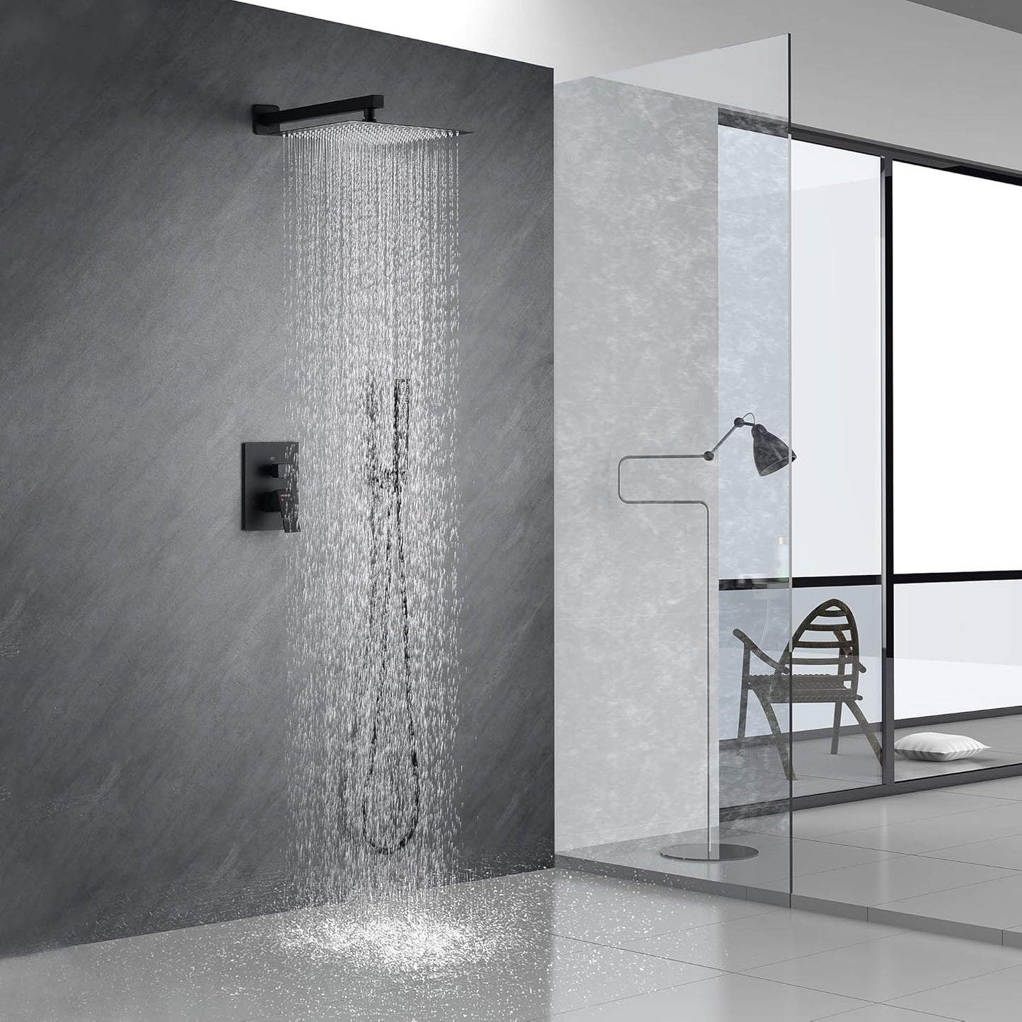 Fransiton Shower System Rain Shower System Set Ceiling Mounted, Rainfall Shower Head with Handheld, Bathroom Shower Kit (Valve Included) (8" - Wall Mount, Matte Black)