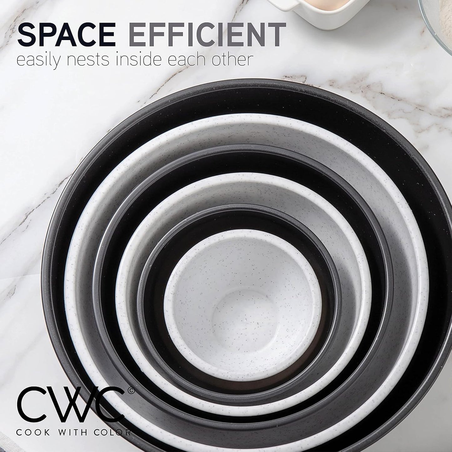 COOK WITH COLOR Mixing Bowls with TPR Lids - 12 Piece Plastic Nesting Bowls Set Includes 6 Prep Bowls and 6 Lids, Microwave Safe Mixing Bowl Set (Green)