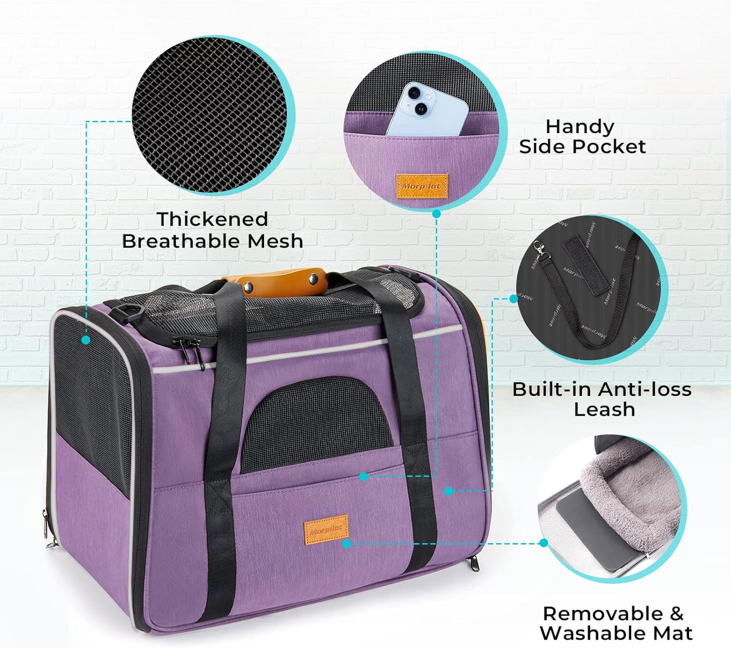 Morpilot Cat Carrier Soft - Portable Pet Carrier for Small or Medium Cats, Dogs and Puppy up to 14lbs, Airline Approved Dog Carrier with Safety Buckle - (Dark Gray)