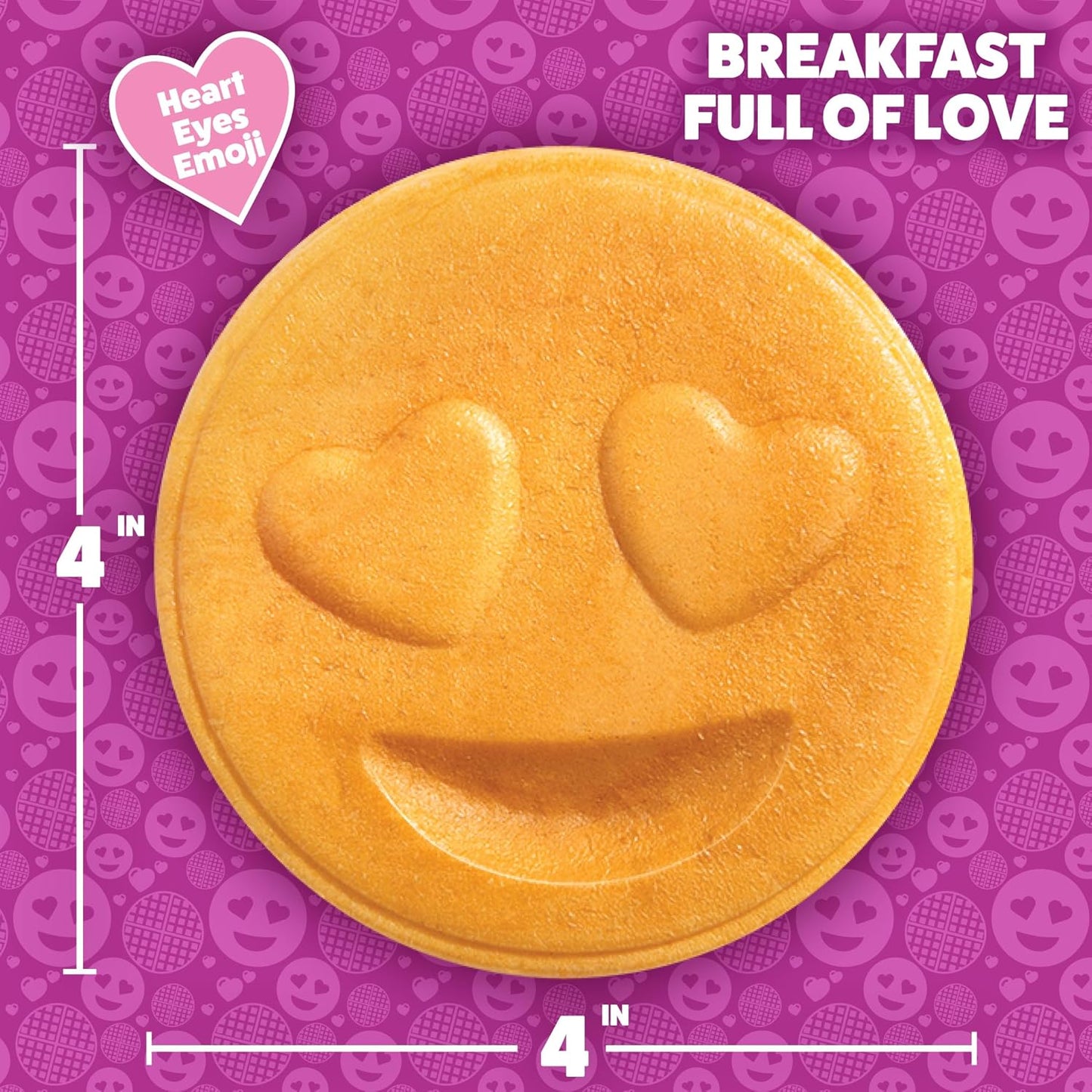 Heart Eyes Emoji Mini Waffle Maker- Make Breakfast Special w Cute Personal-Sized 4" Smiley Face Pancakes- Electric NonStick Baker Iron