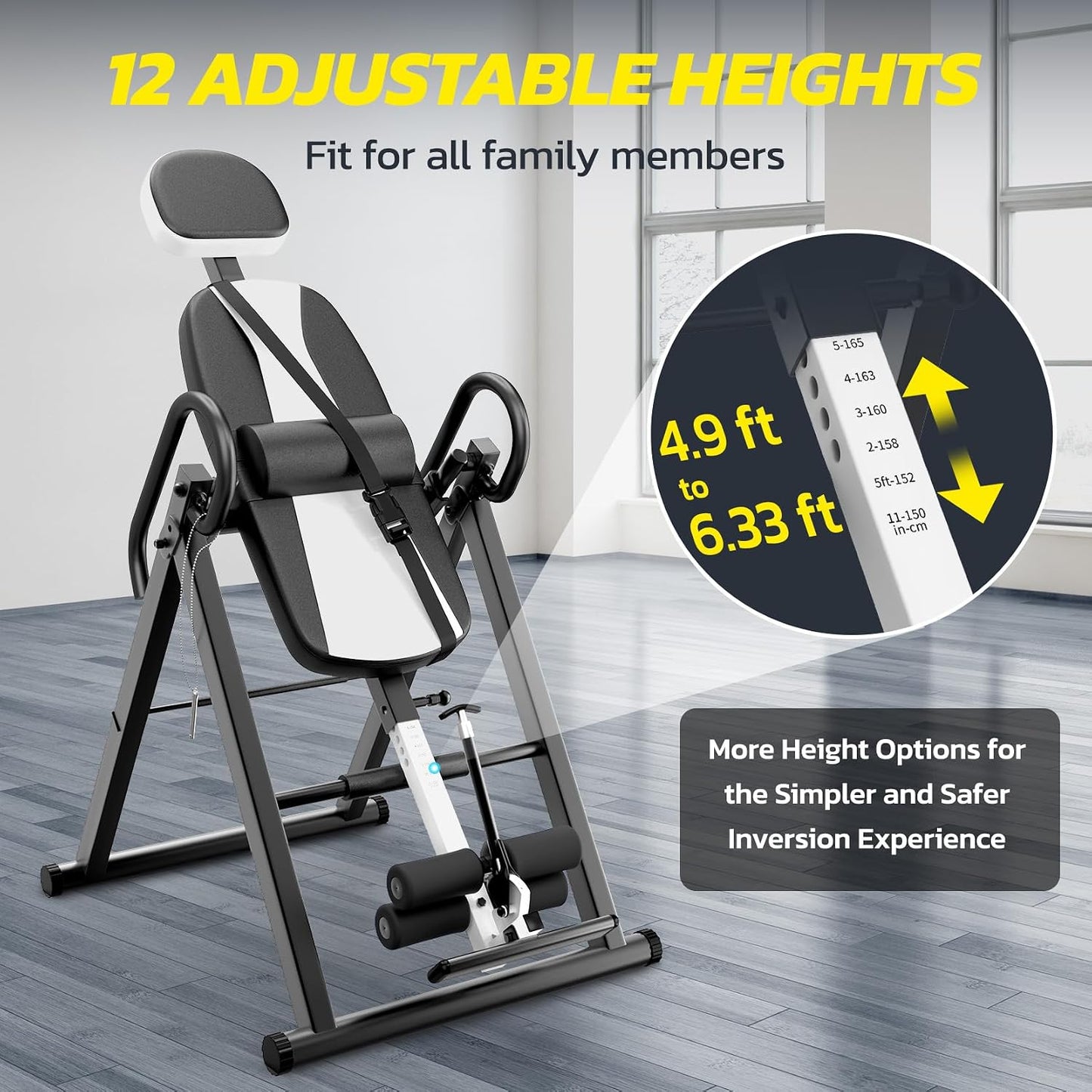 Yoleo Gravity Heavy Duty Inversion Table with Headrest & Adjustable Protective Belt Back Stretcher Machine for Pain Relief Therapy