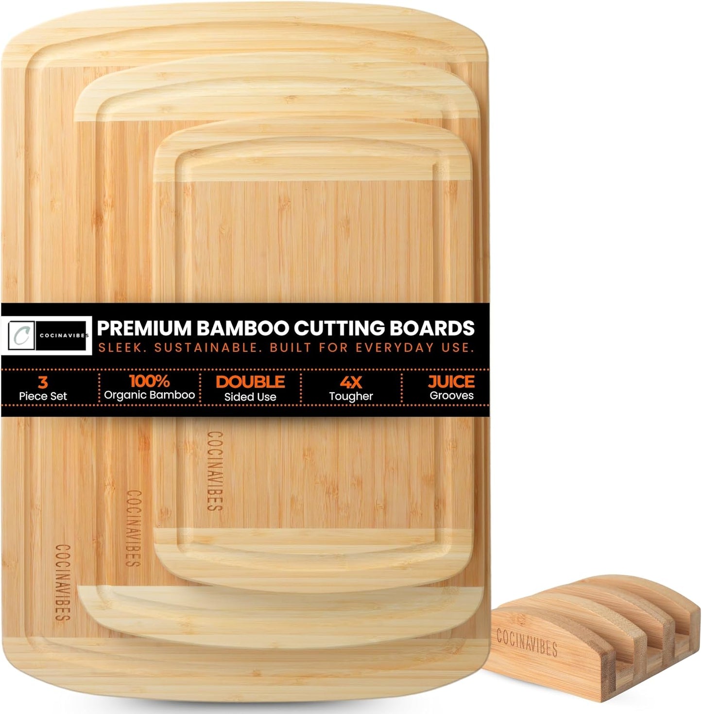 Bamboo Cutting Board Set – Non-Toxic Charcuterie & Chopping Boards for Kitchen, Large & Small Sizes, Safe Cutting Boards for Meat, Cheese, Pizza – Home & Kitchen Gift Idea