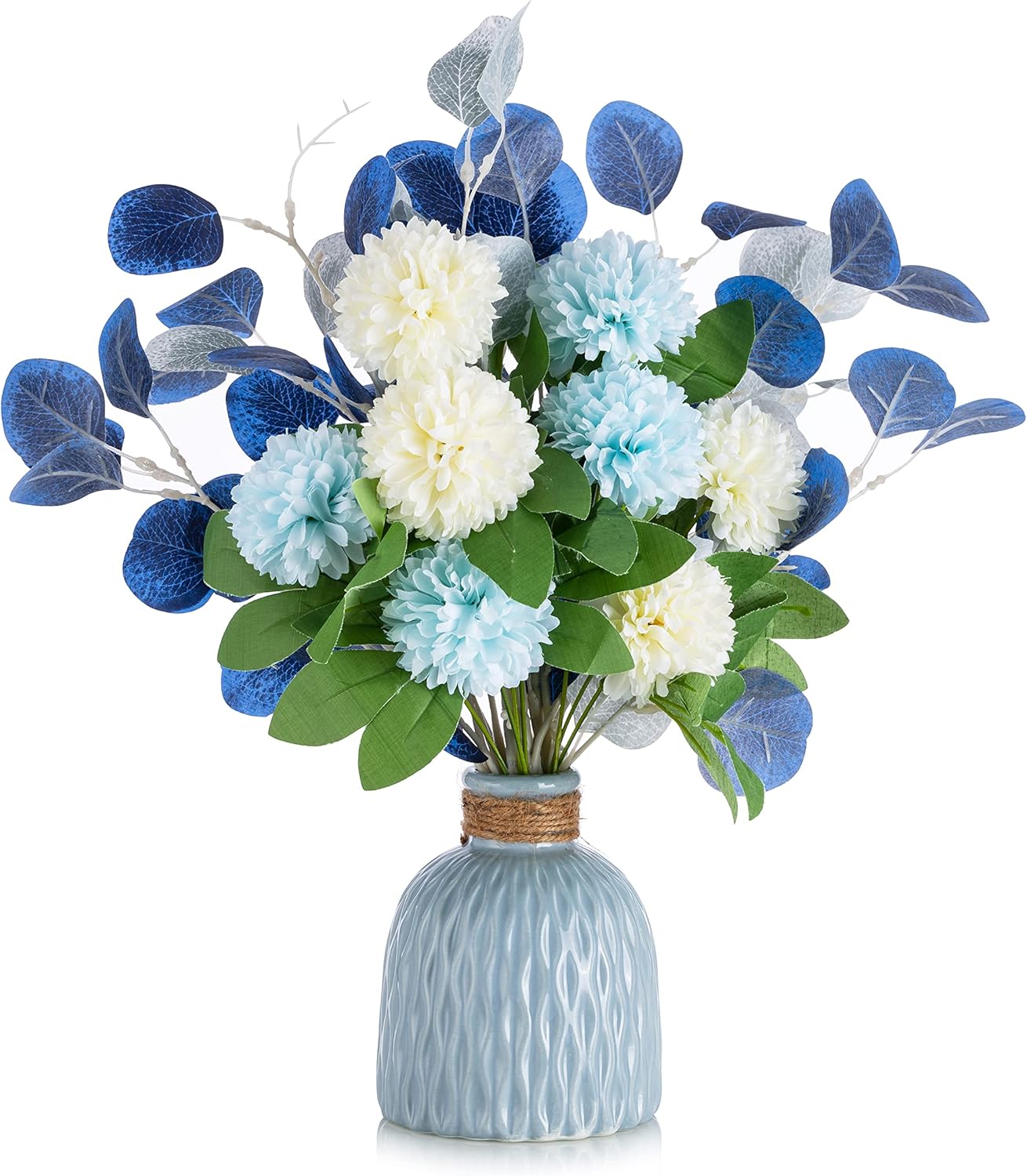 BLOSMON White Fake Flowers with Vase: Small Coffee Table Decor Bathroom Hydrangea Faux Flowers in Vase Office Desk Shelf Home Living Room Bedroom Vanity nightstand Decorations Floral Arrangement