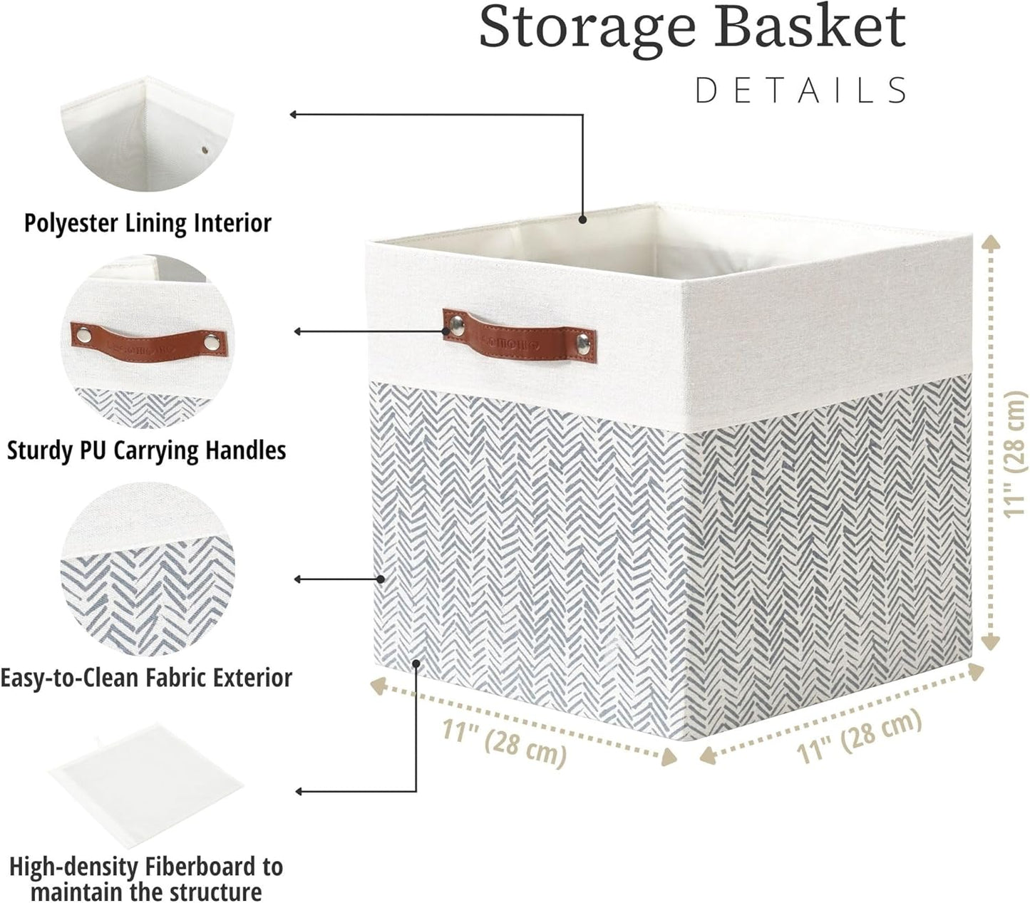 DECOMOMO Fabric Cube Storage Bin - Storage Baskets for Shelves, Kallax (Grey & White, 13 inch Cube) - 4 Pack