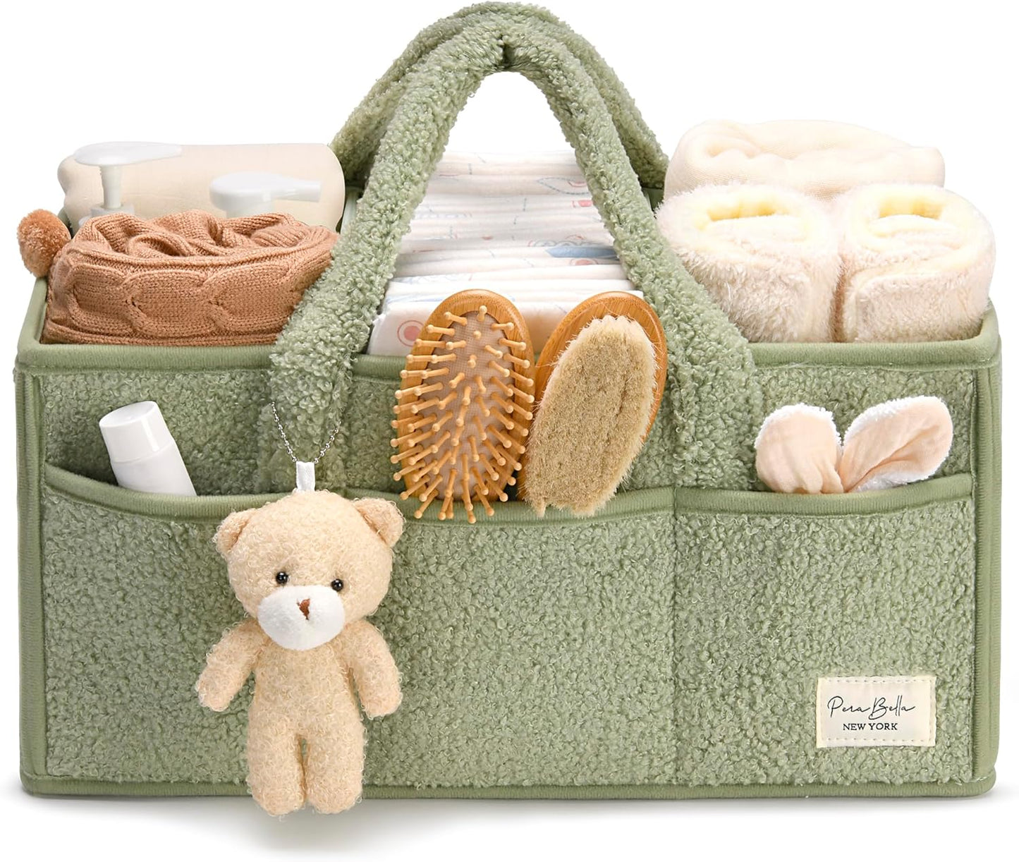 PeraBella Baby Diaper Caddy Organizer, Baby Organizers and Storage for Changing Table, Babies Shower Gift Basket for Boy &Girl, Nursery Essentials Car Caddy Organizer with Handle, White Diaper Basket