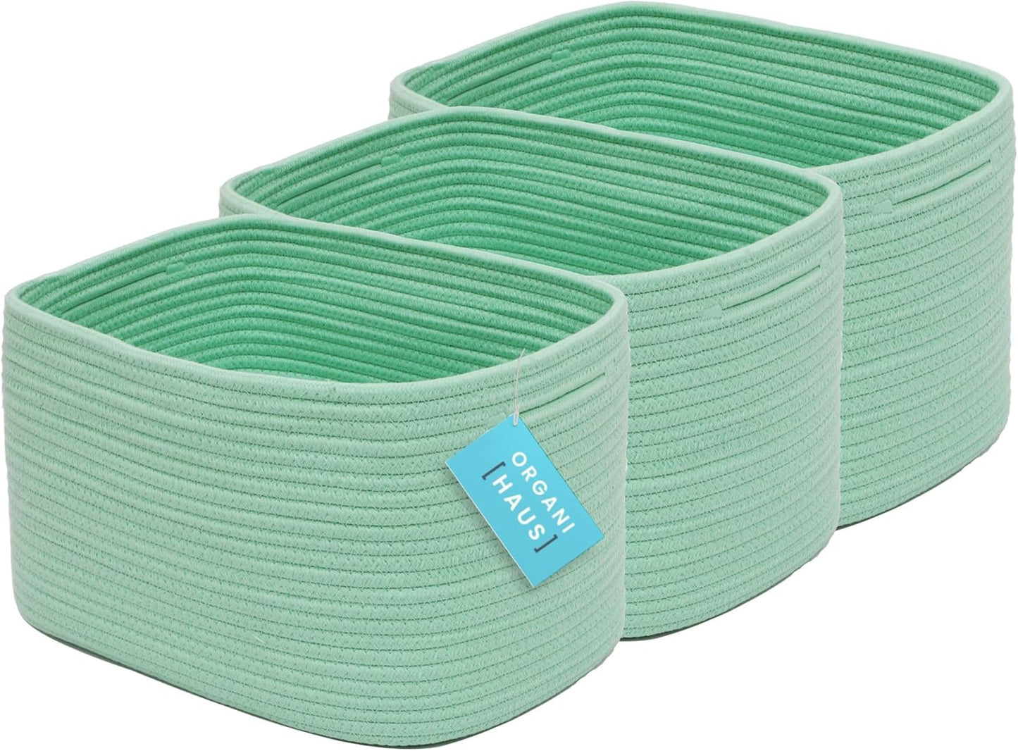 OrganiHaus Soft Woven Baskets for Storage Organization Set of 3, Cotton Rope Nursery Storage Baskets for Shelves, Square Book Bins, Bathroom Towel Hamper, Dog Toy Bins, Panier Rangement - Light Honey